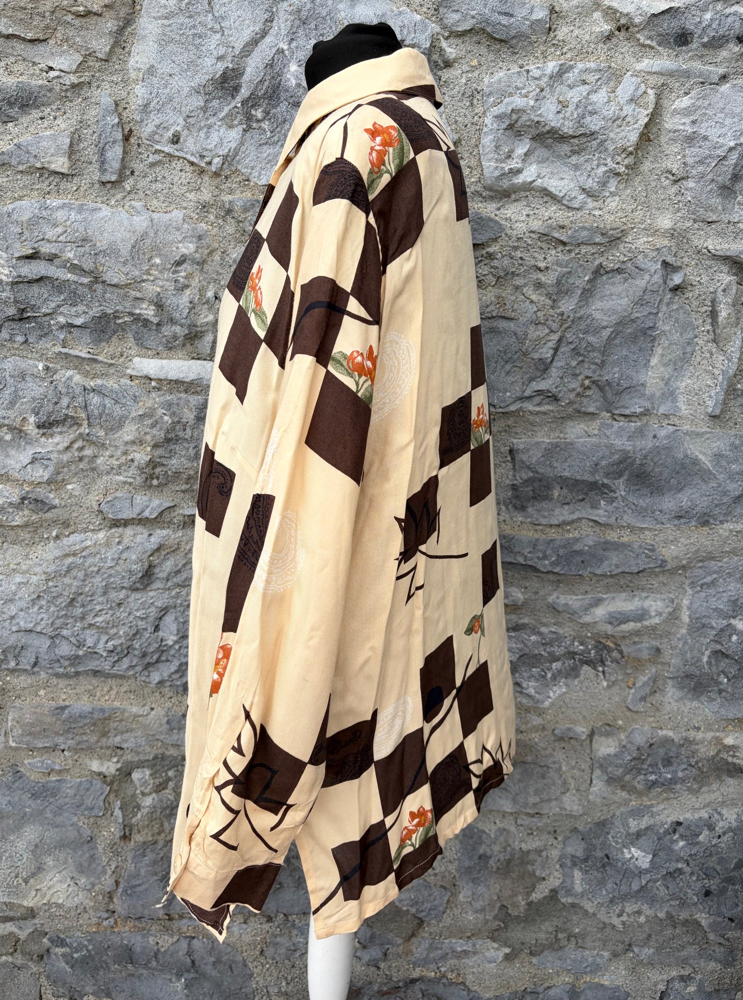 90s beige&black geometric shirt uk 18-22
