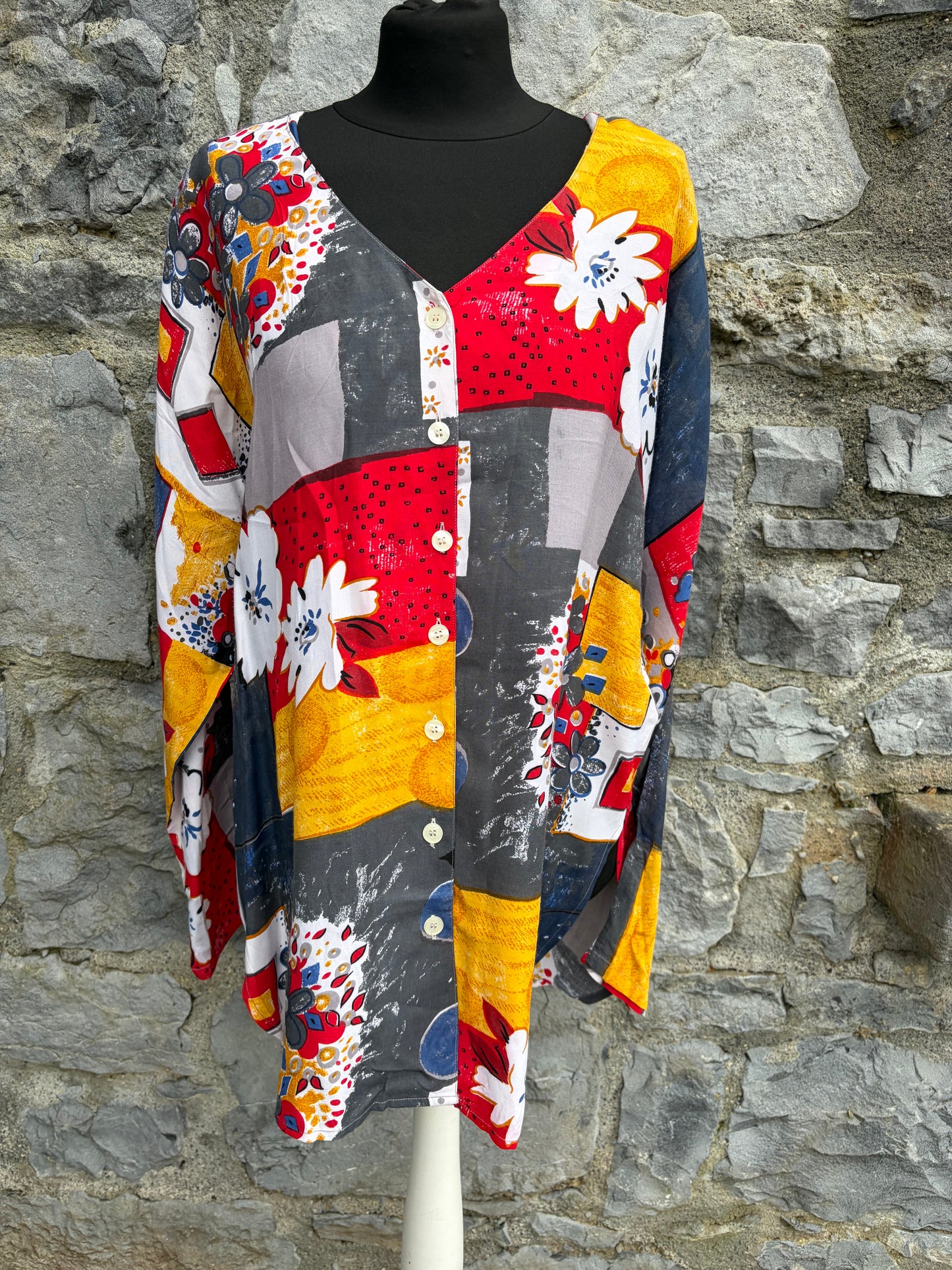 80s colourful patchwork long shirt uk 12
