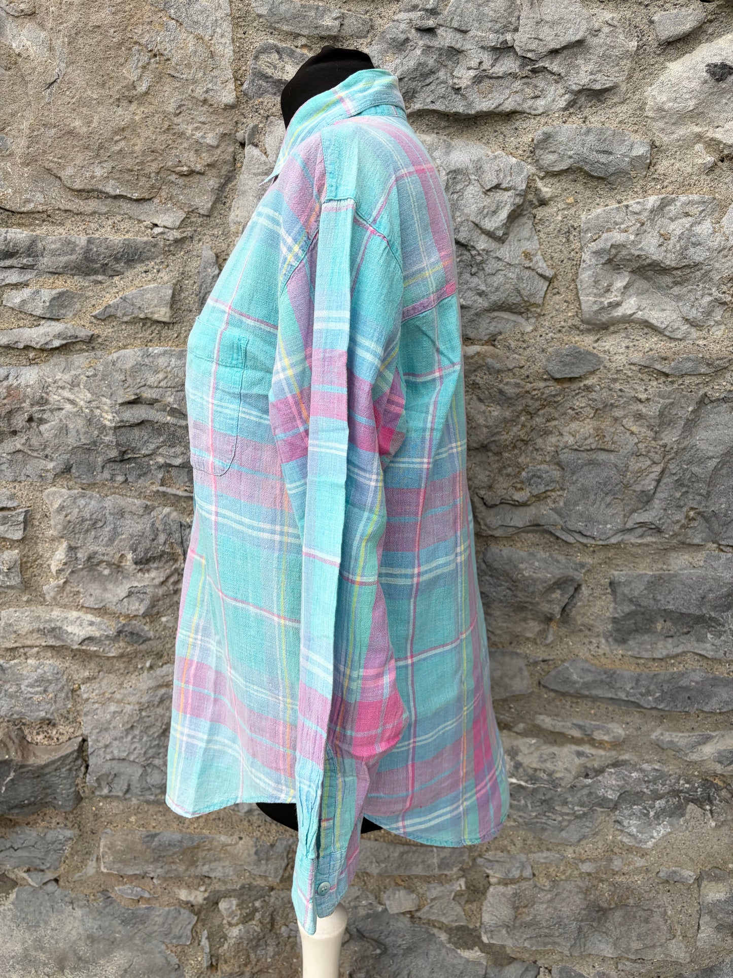 80s pink&teal check shirt uk 12