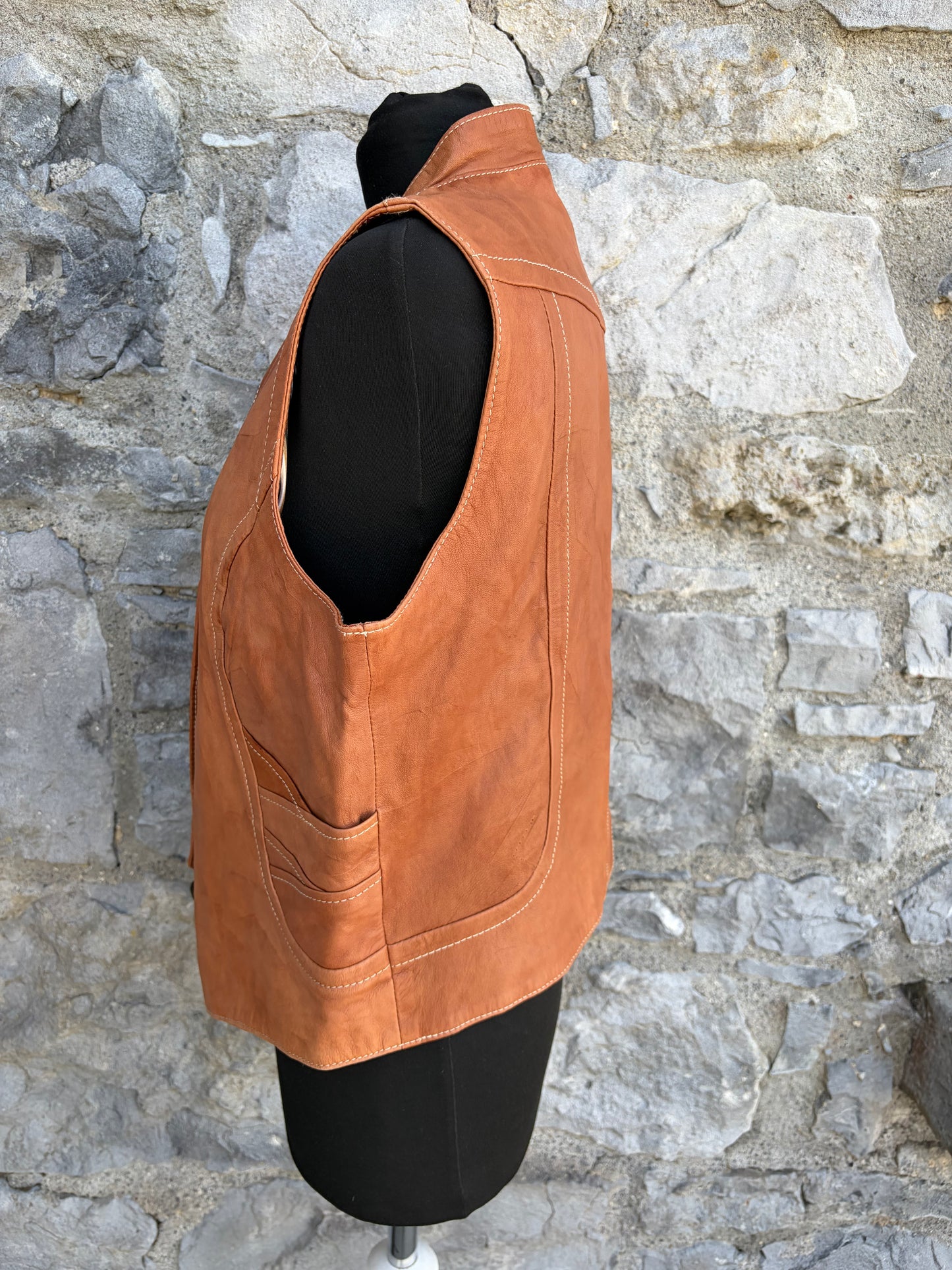80s brown leather waistcoat Small