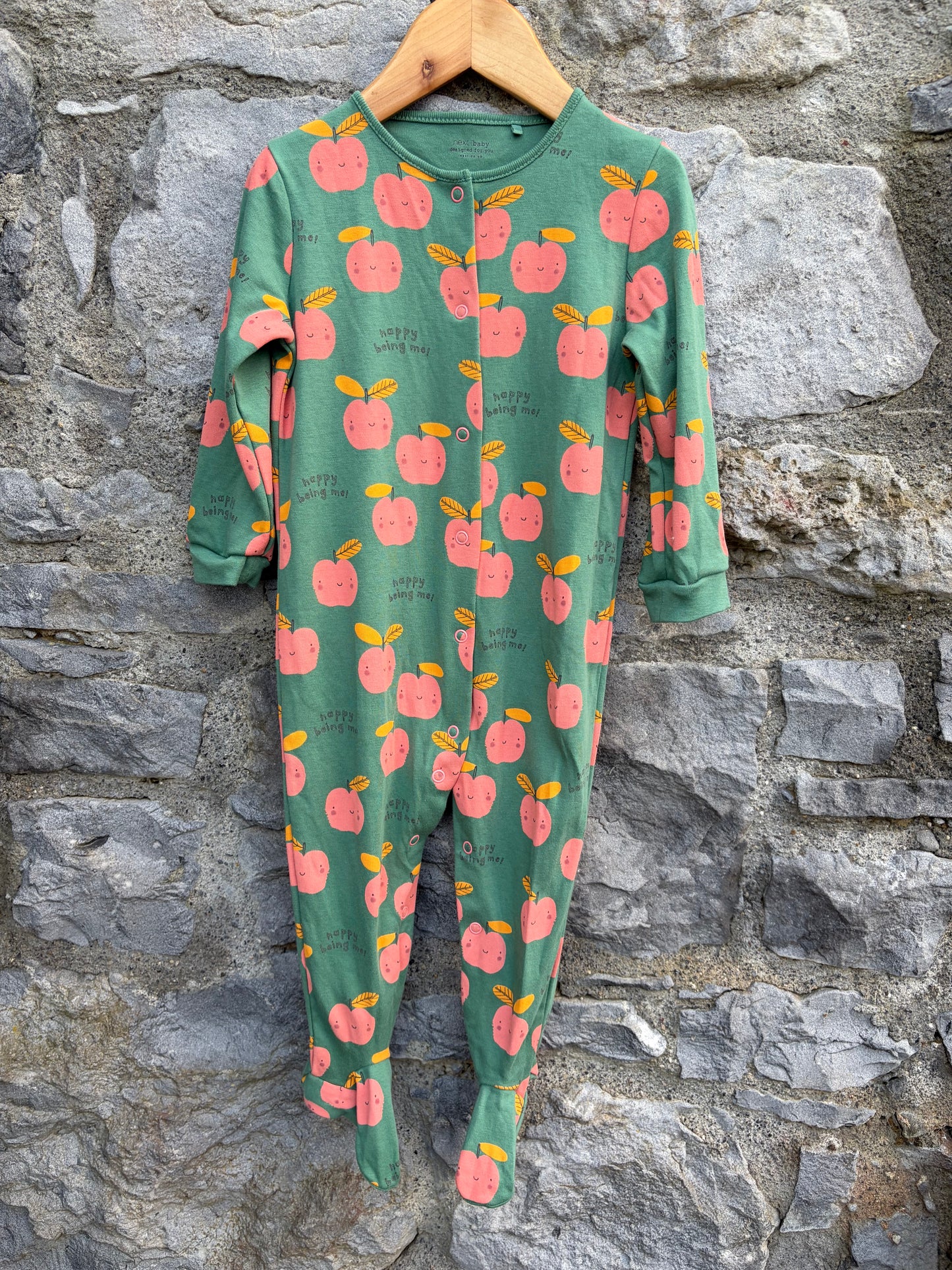 Pink apples green onesie  12-18m (80-86cm)