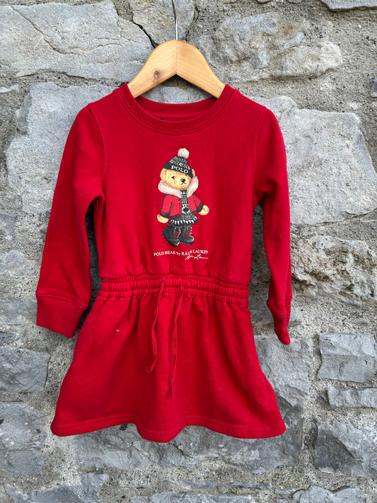 RL Bear red sweat dress 2y (92cm)