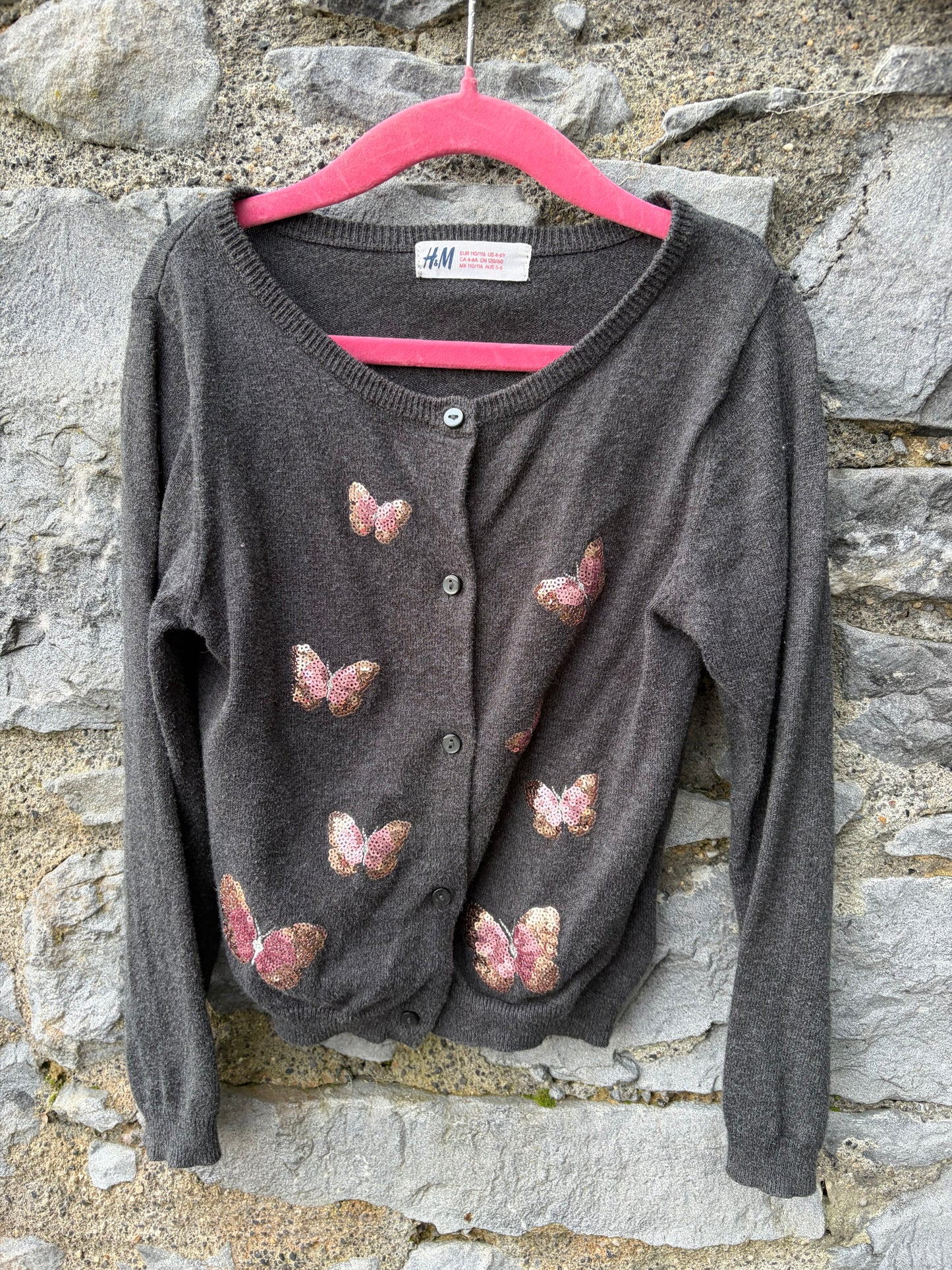 Sequin butterflies grey cardigan 5-6y (110-116cm)