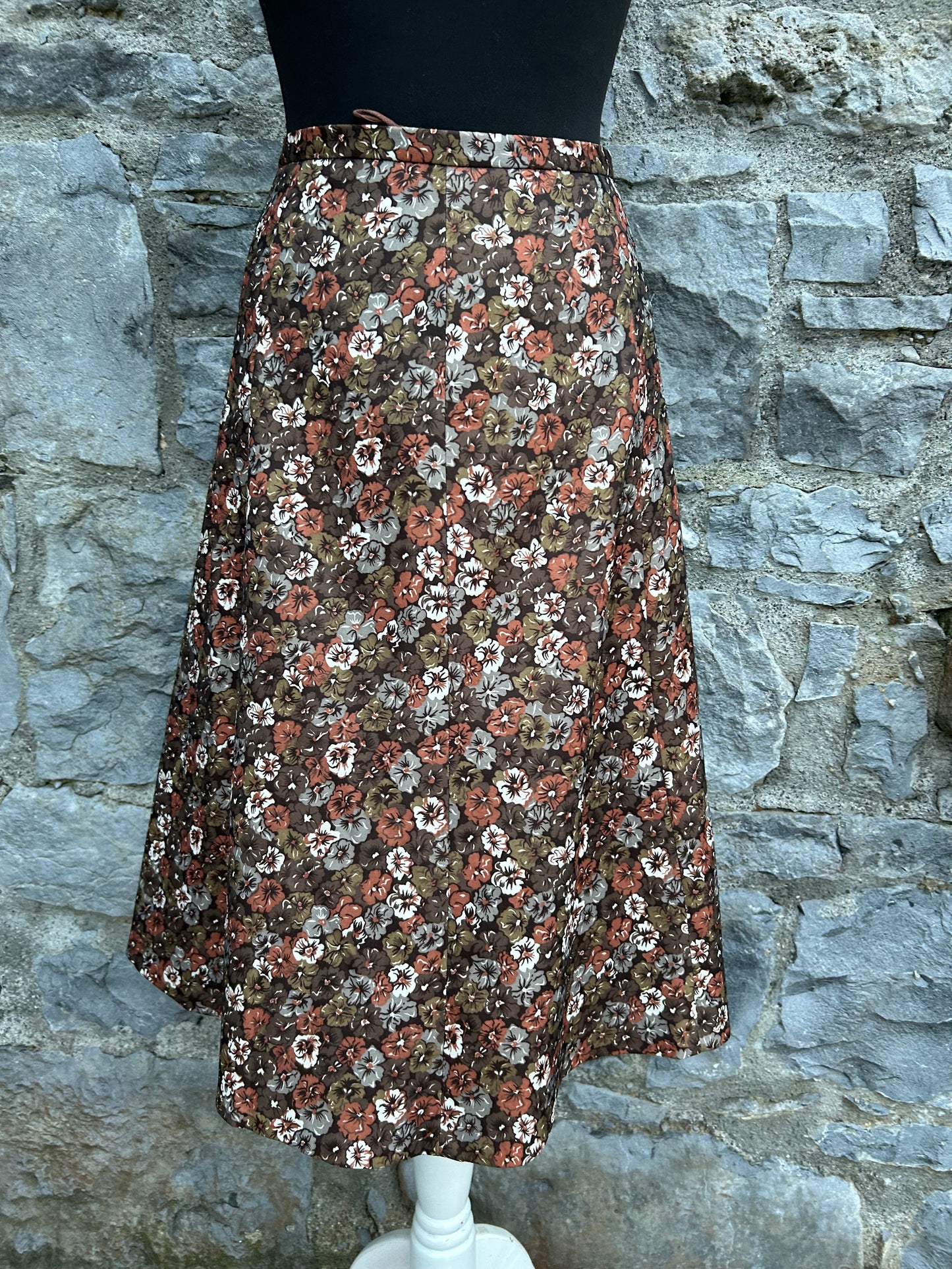 80s brown floral skirt uk 8