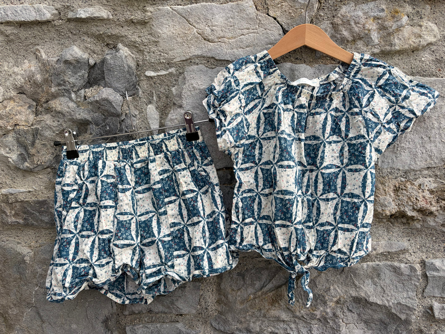 Floral patchwork shirt&shorts  9-10y (134-140cm)