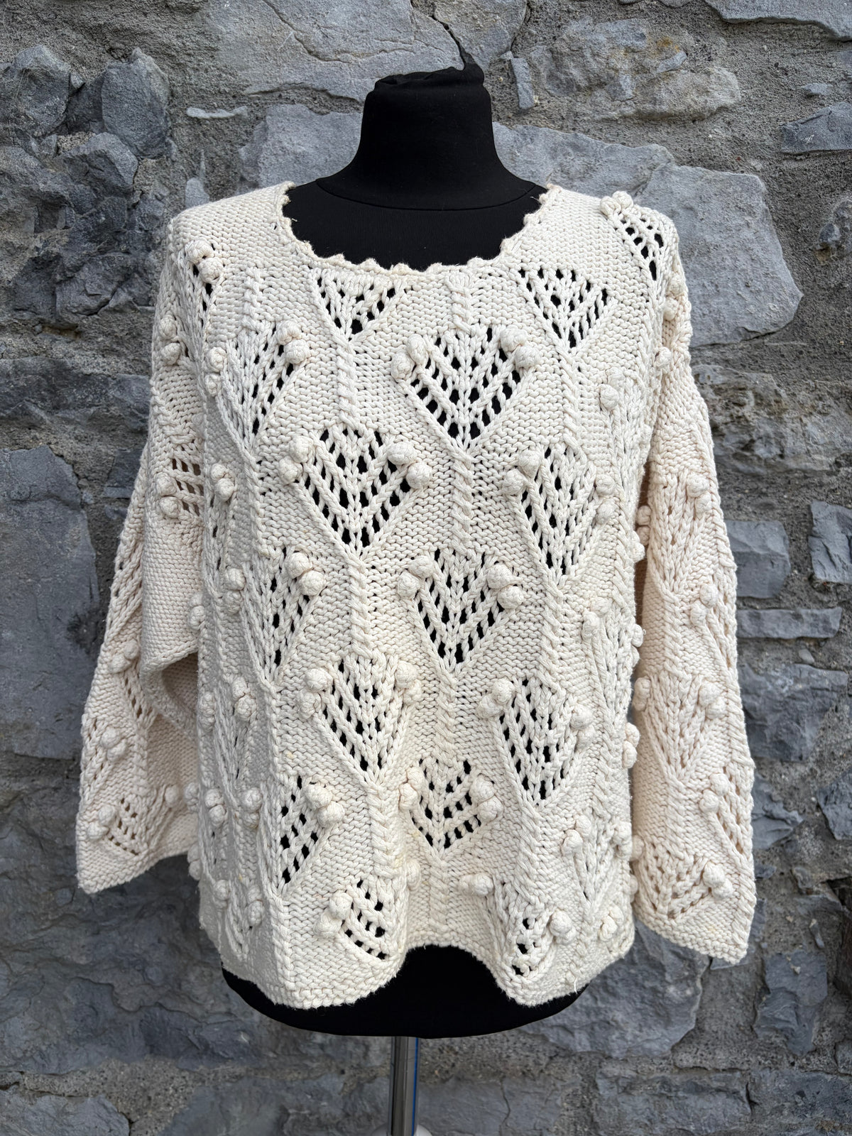 90s white pointelle chunky knit jumper uk 14