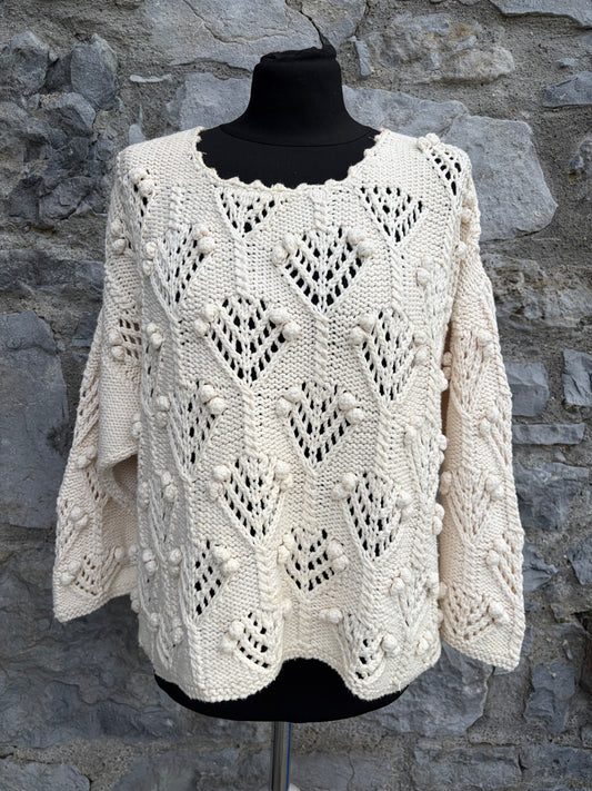90s white pointelle chunky knit jumper uk 14