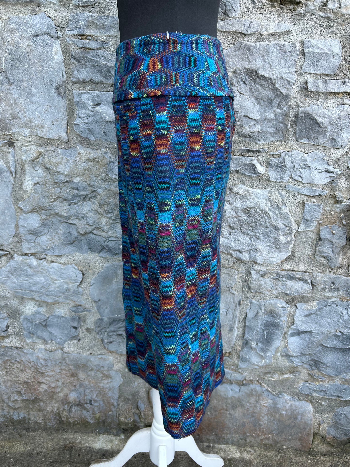 90s blue geometric skirt uk 8-10