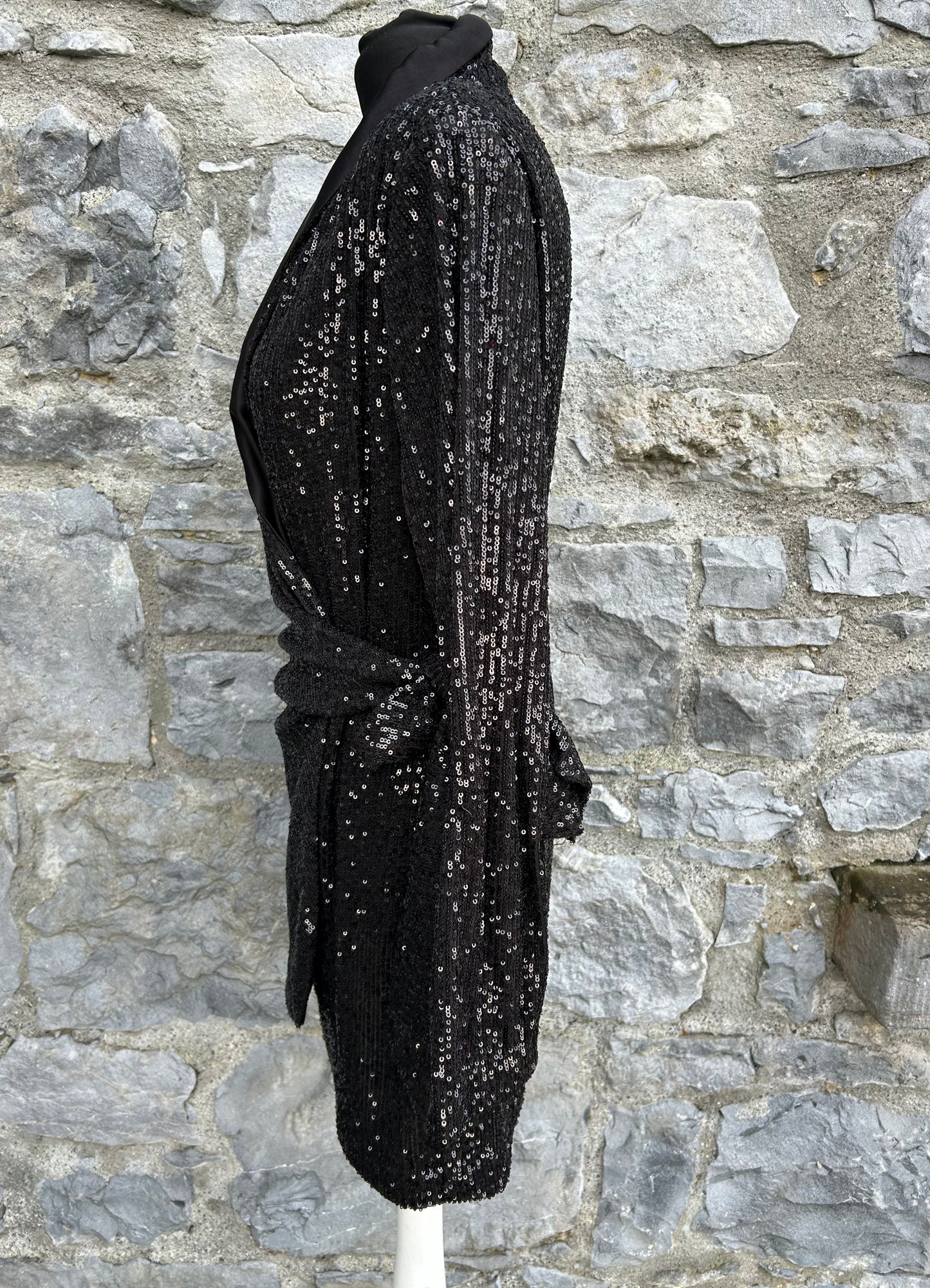 Black sequin wrap mini dress 12-14