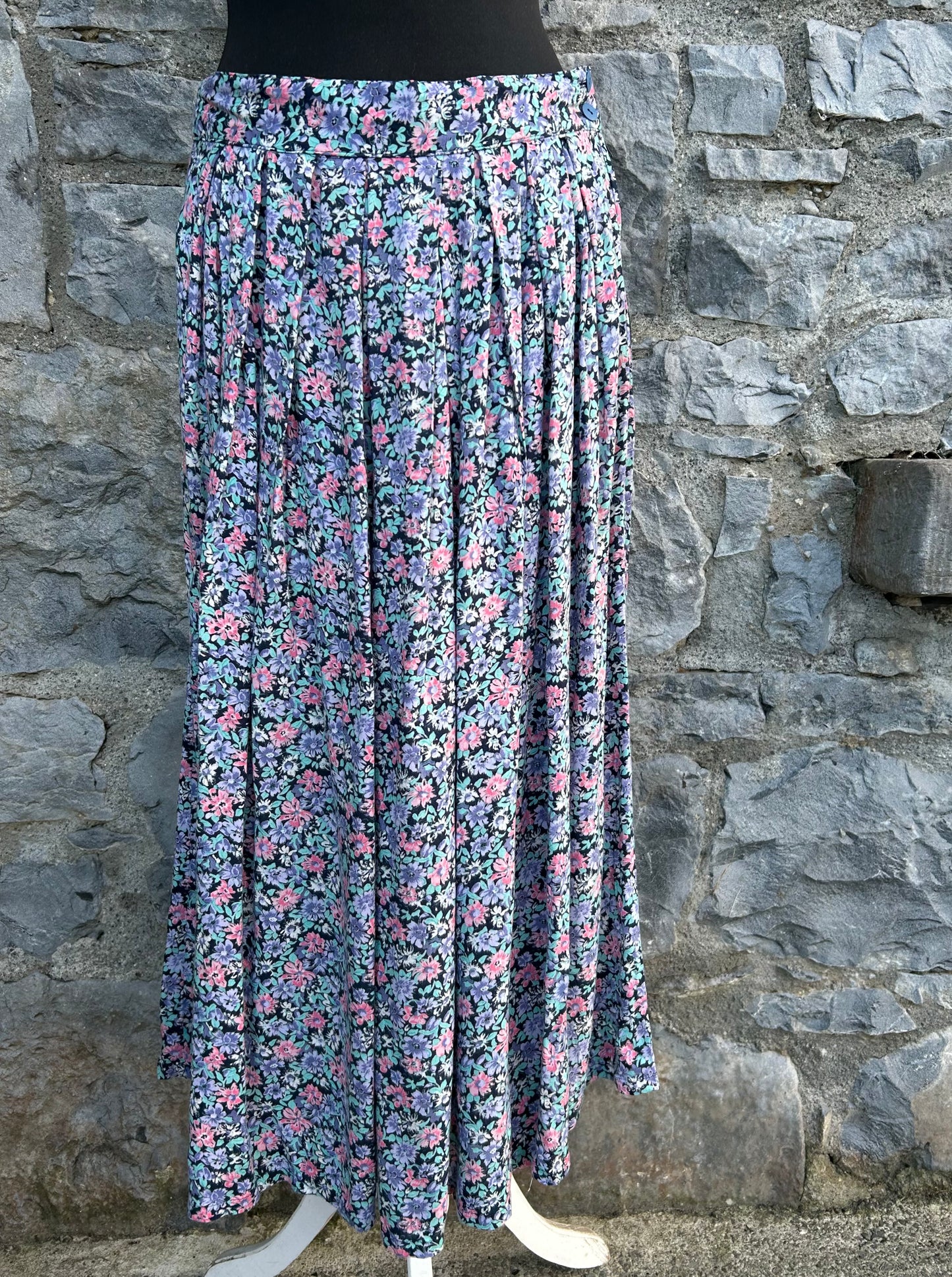 80s Blue&pink flowers skirt uk 12