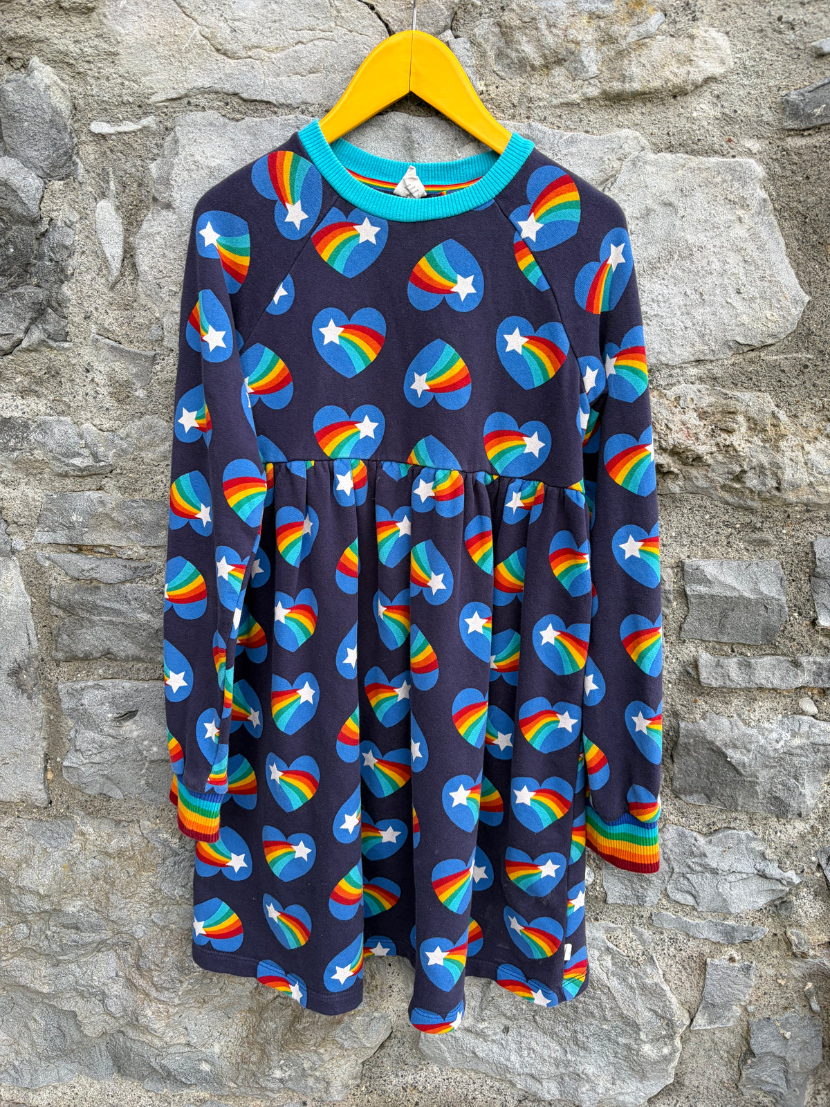 Rainbow hearts navy sweat dress 9-10y (134-140cm)