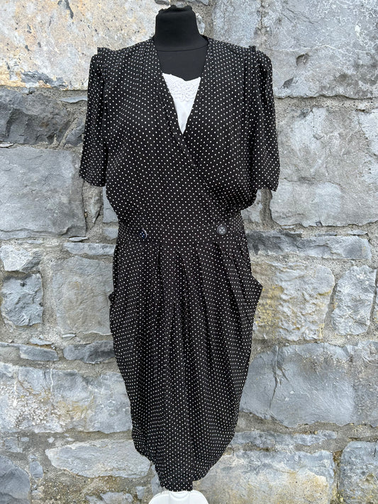 80s black spotty fix wrap dress uk 14