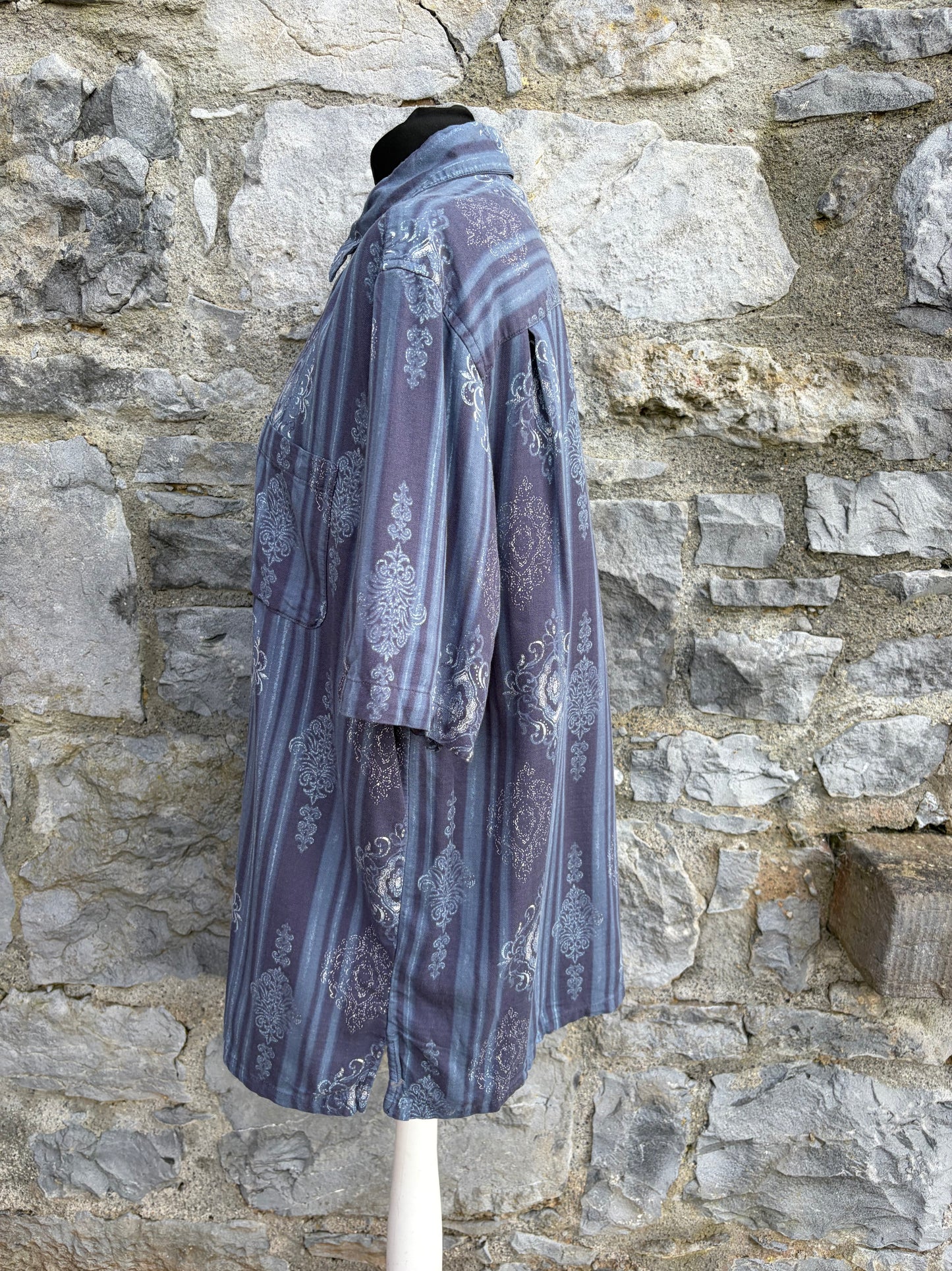80s grey damask-style print overlaid shirt Large
