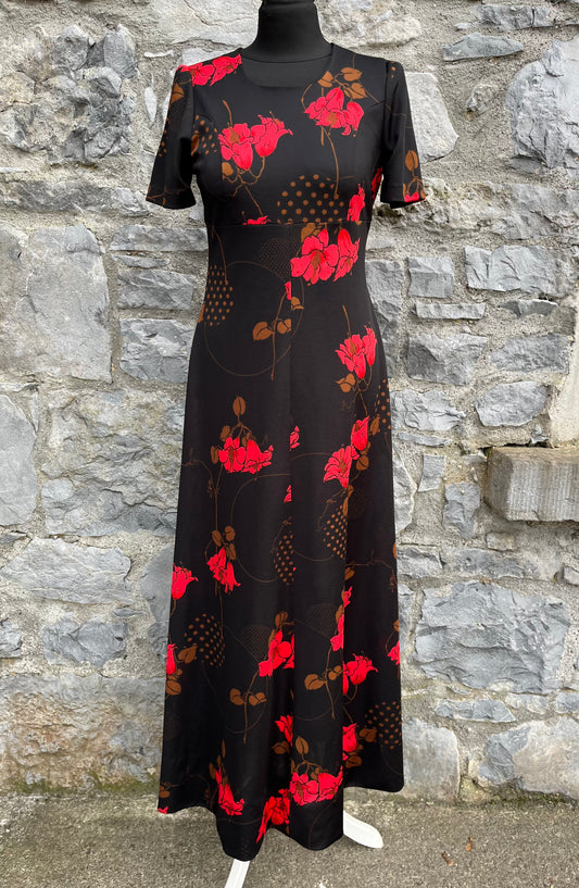 70s red flowers maxi dress uk 8