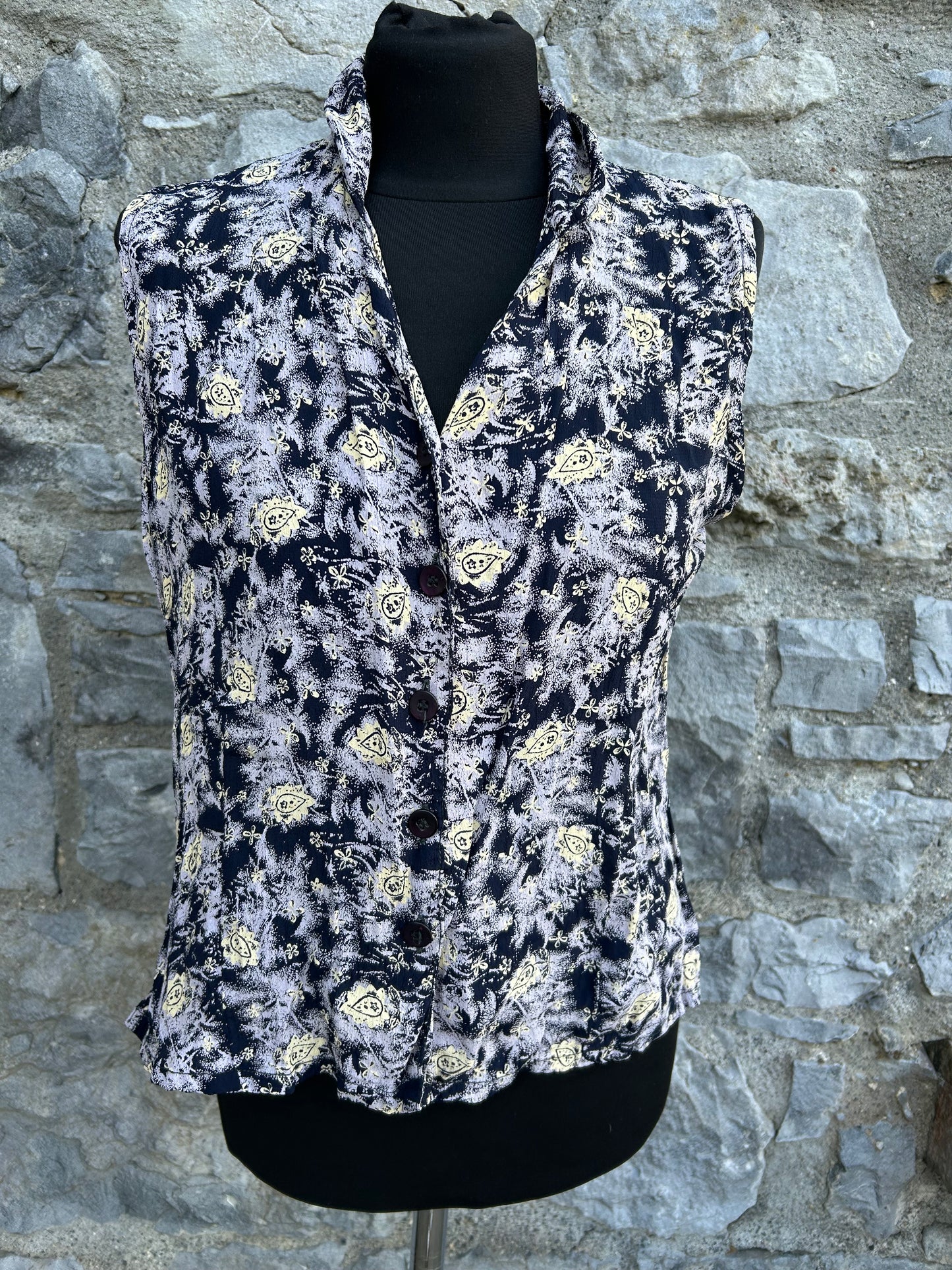 80s grey&black sleeveless top uk 12