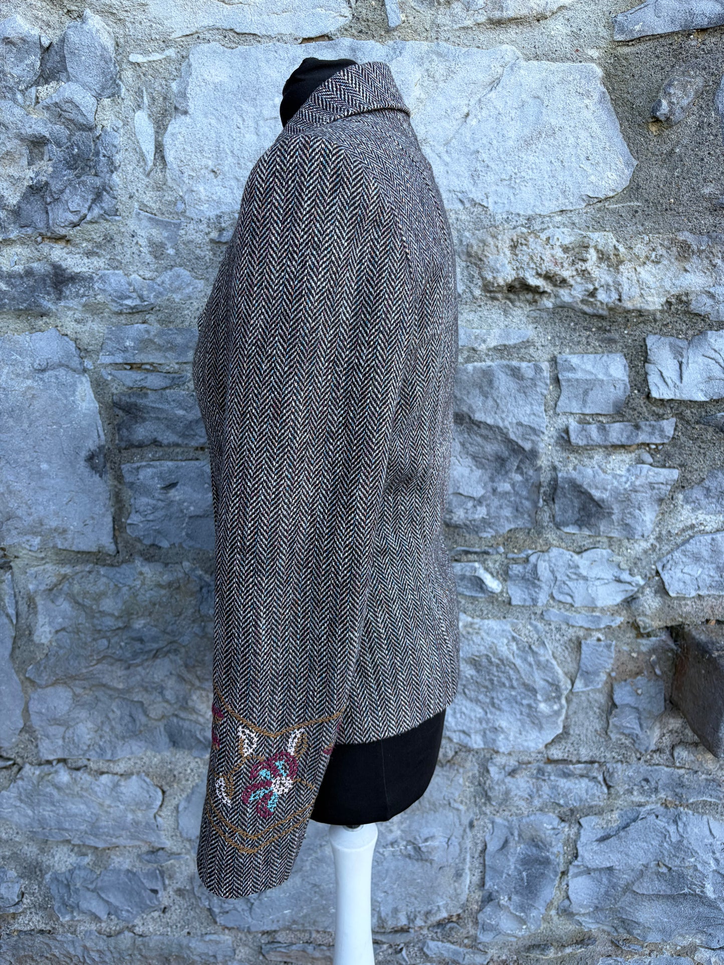 Herringbone tweed blazer with embroidered flowers uk 6