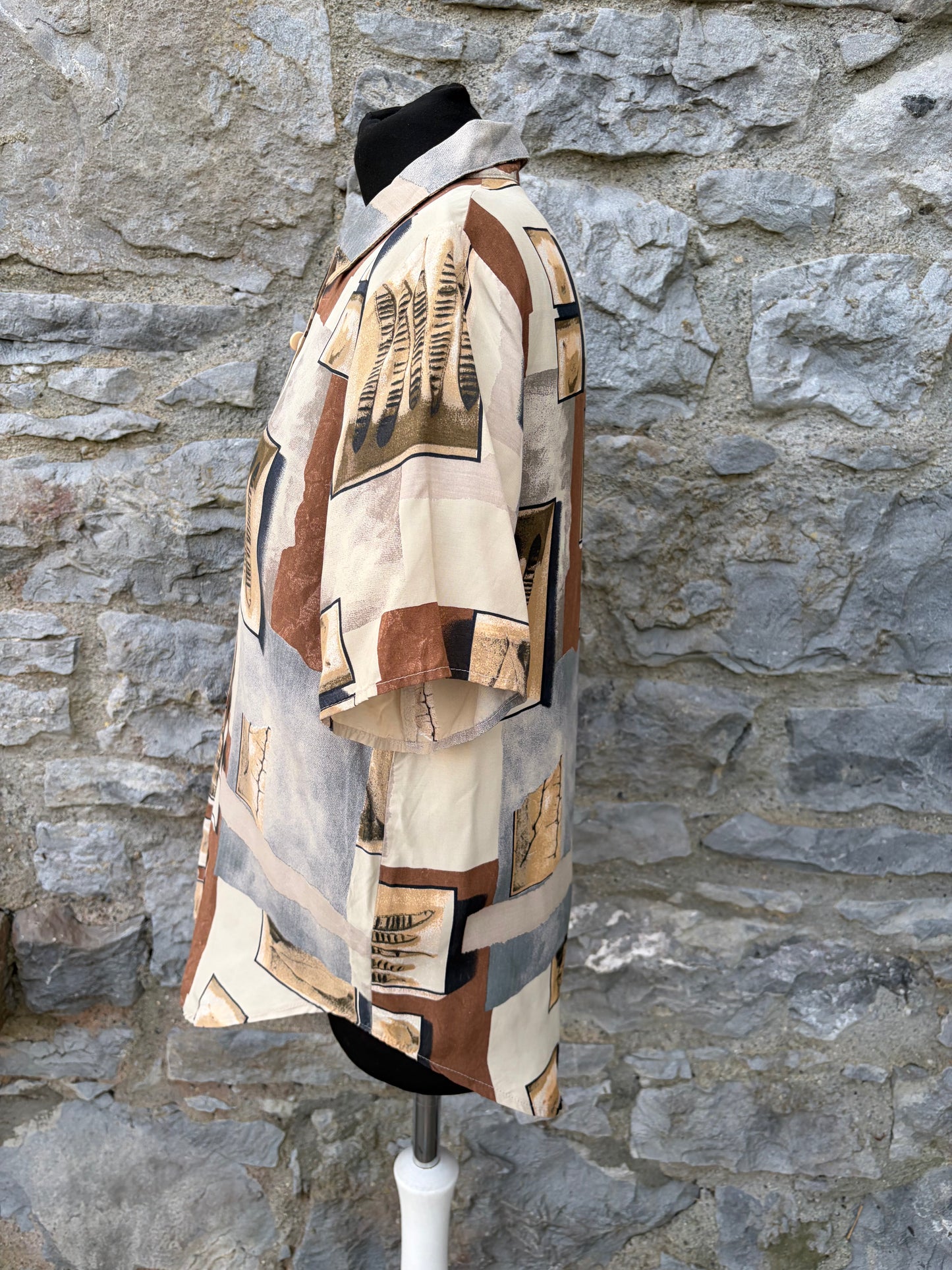 80s Brown&beige patchwork shirt Small