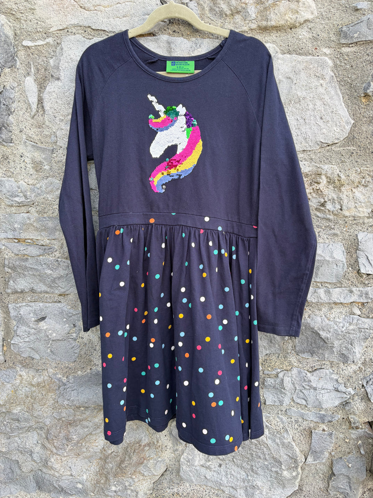Sequin unicorn navy dress 9-10y (134-140cm)