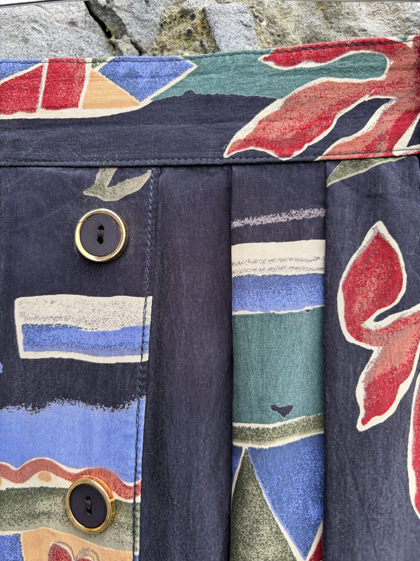 80s navy abstract skirt uk 14