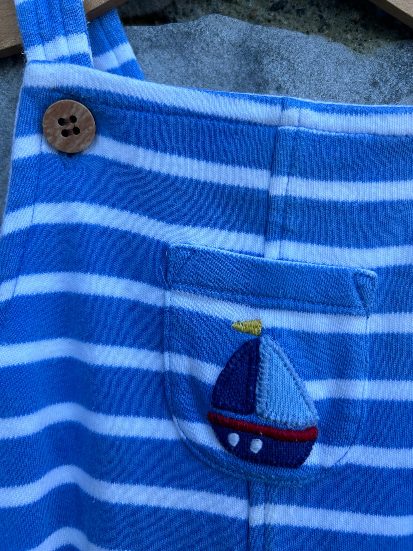 Blue stripy dungarees 3-6m (62-68cm)