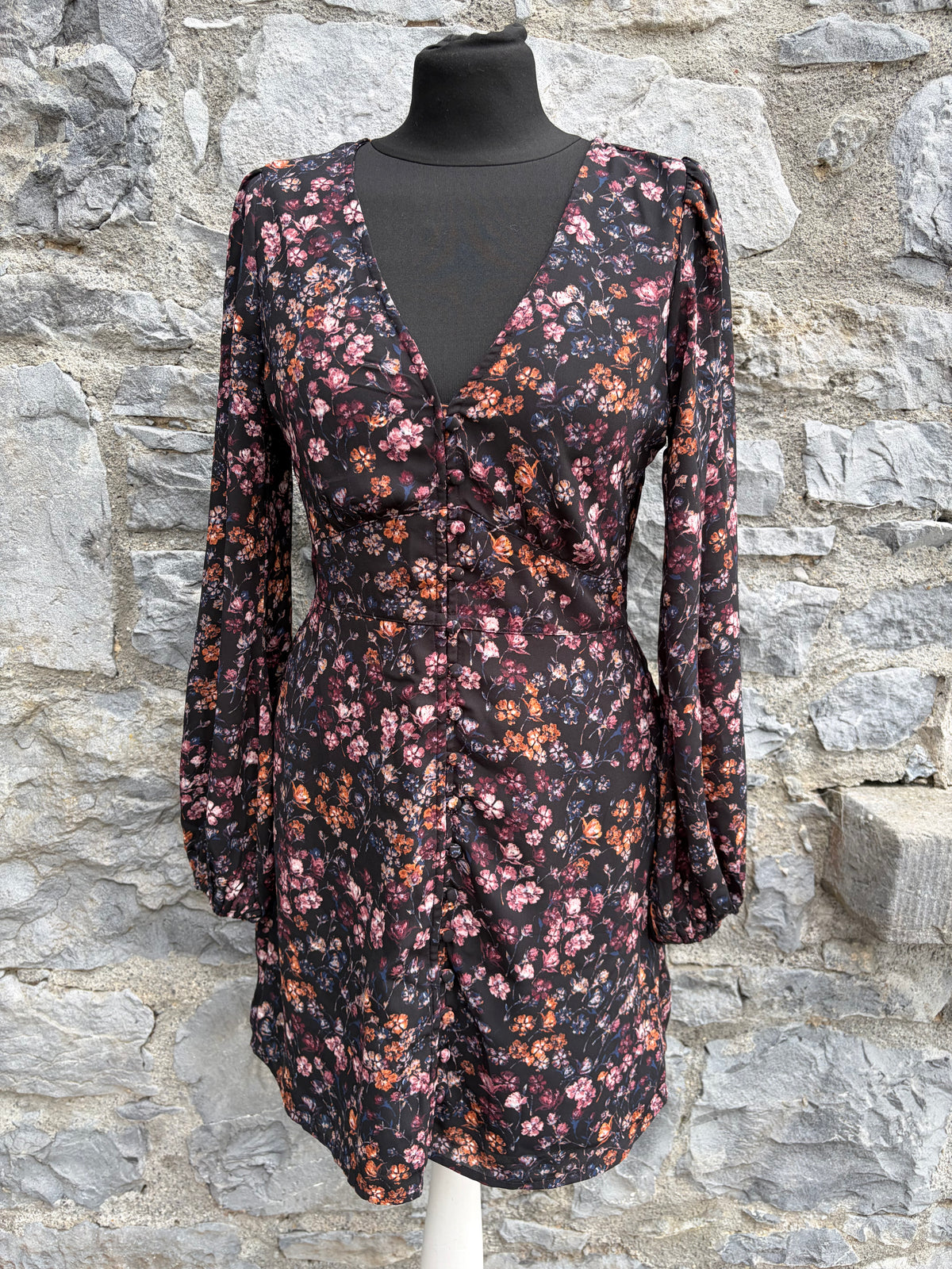 Black floral mini dress uk 8-10
