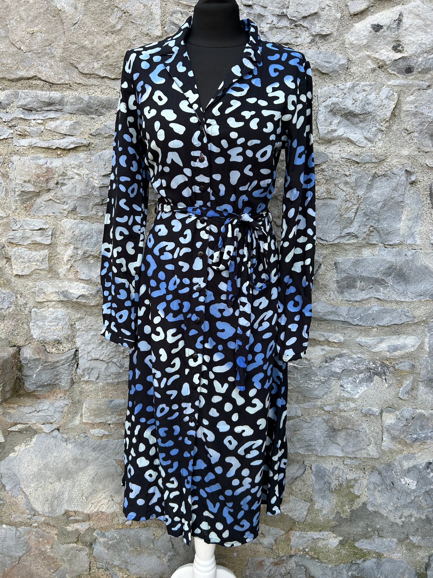 Blue Leopard print black shirt dress uk 8
