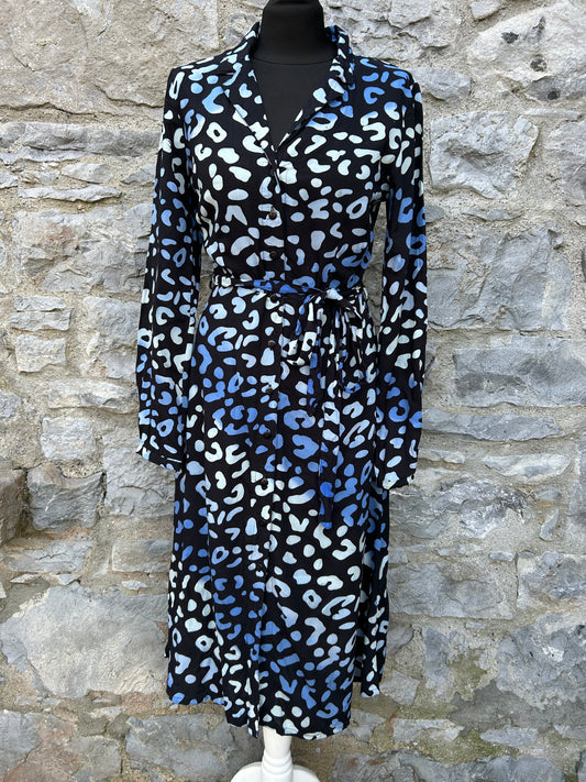Blue Leopard print black shirt dress uk 8