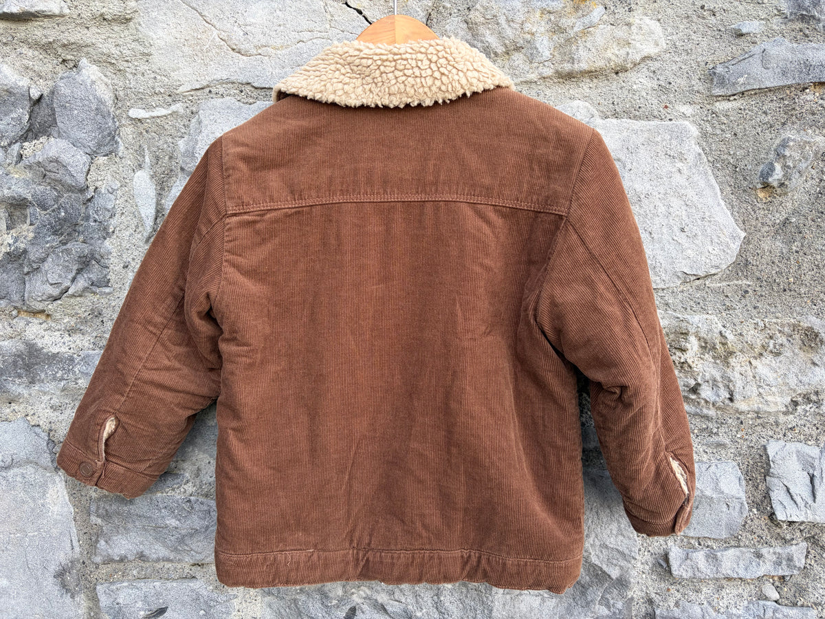 Brown cord fleece-lined reversible jacket 4-5y (104-110cm)