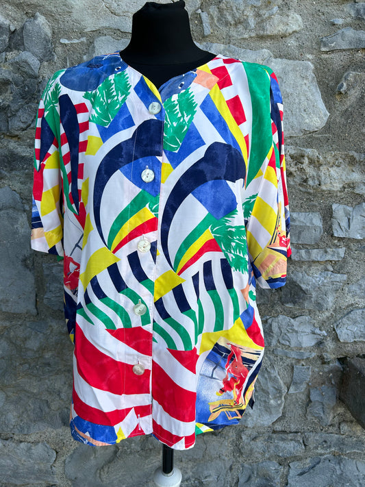 80s colourful beach blouse uk 14