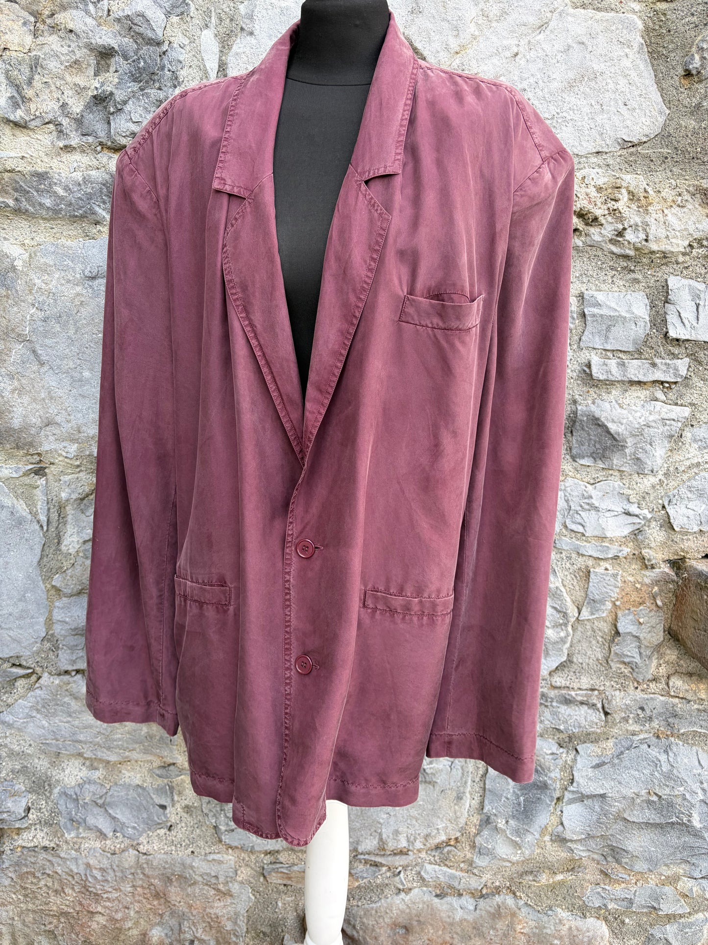 80s Maroon silk suit jacket Large