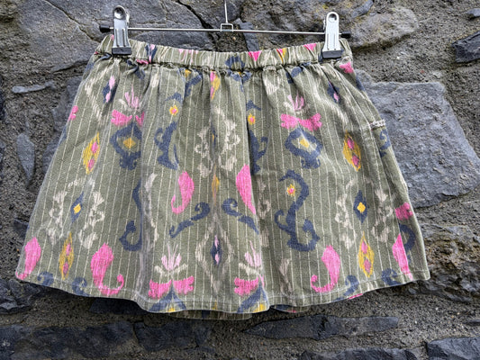 Khaki skirt with a Ikat print  7-8y (122-128cm)
