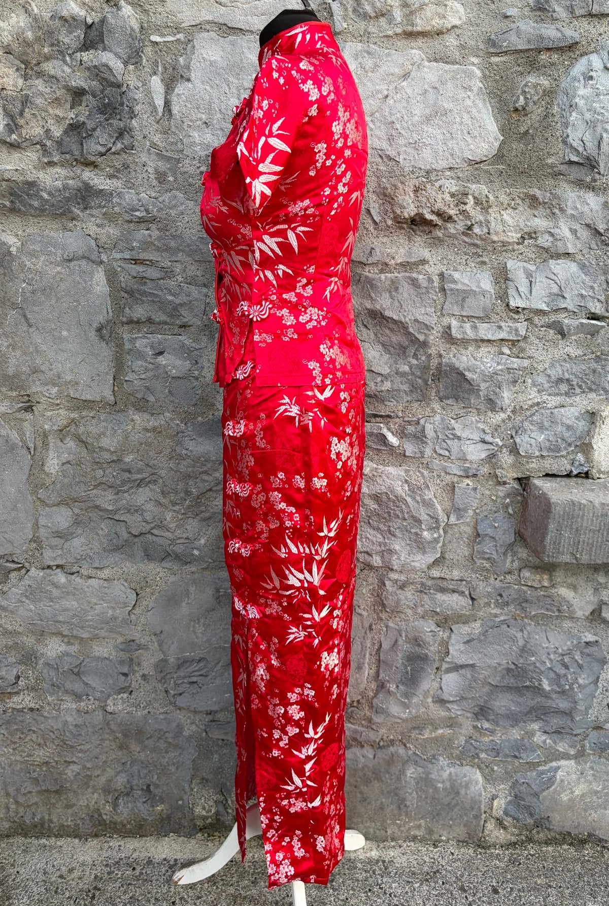 90s red oriental top&skirt uk 6