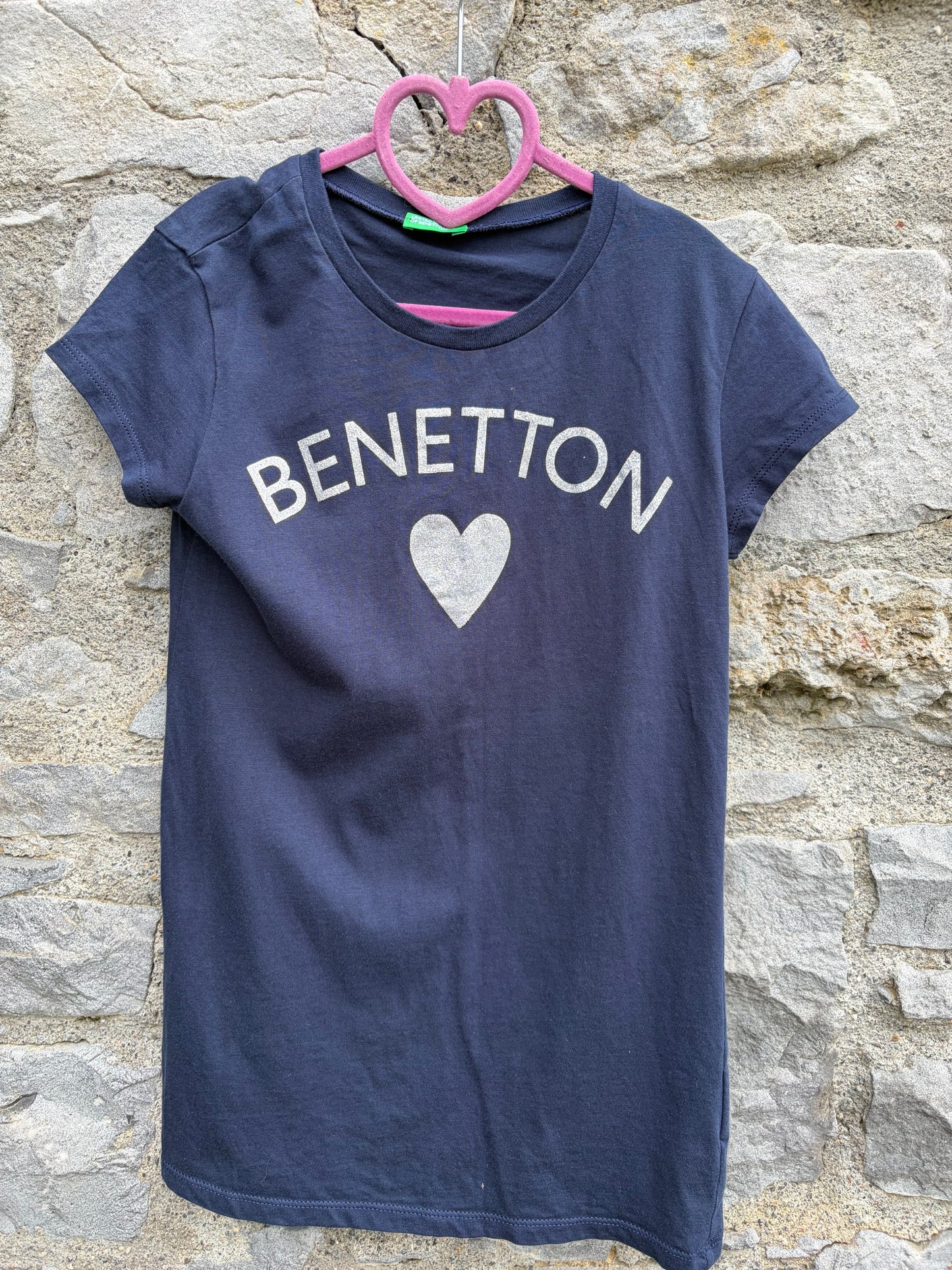Silver heart navy t-shirt  10-11y (140-146cm)
