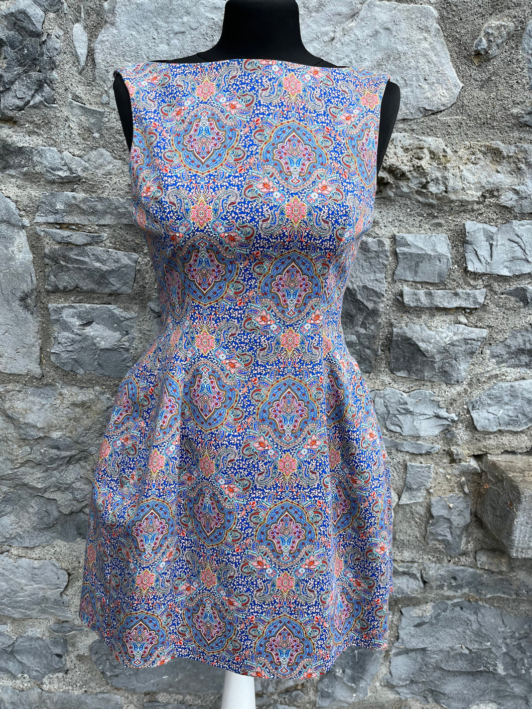 Blue patterned dress uk 8