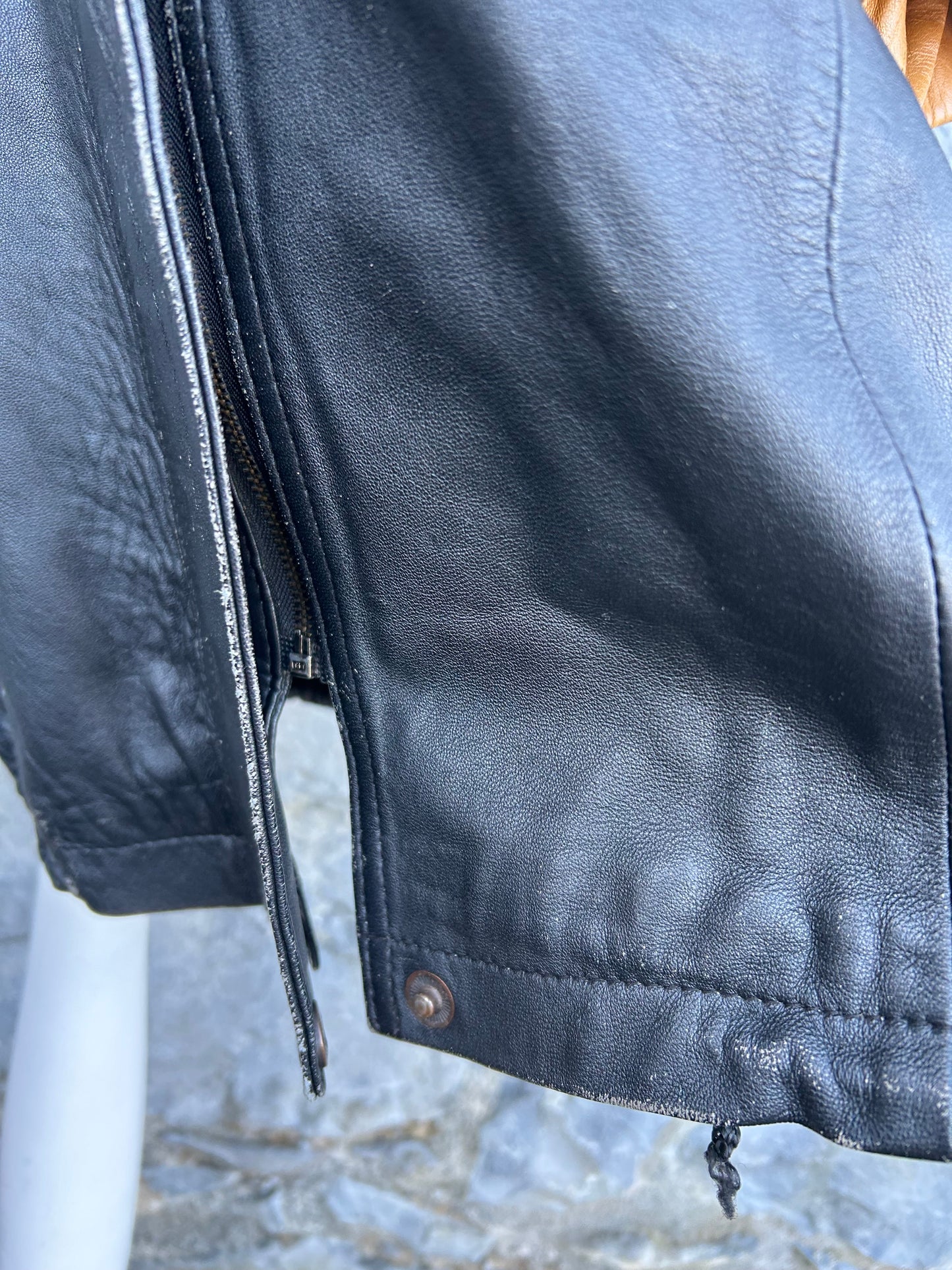 90s long black leather jacket uk 12