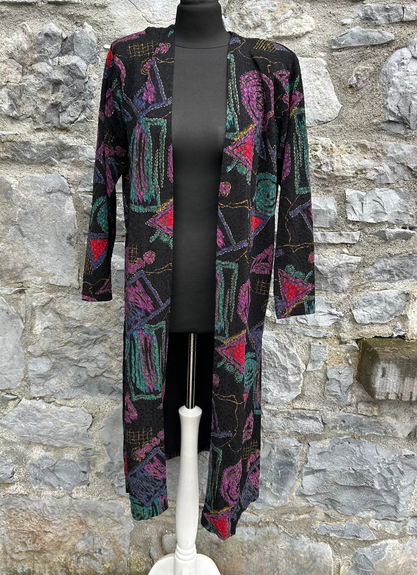 80s abstract black open coat uk 12-14