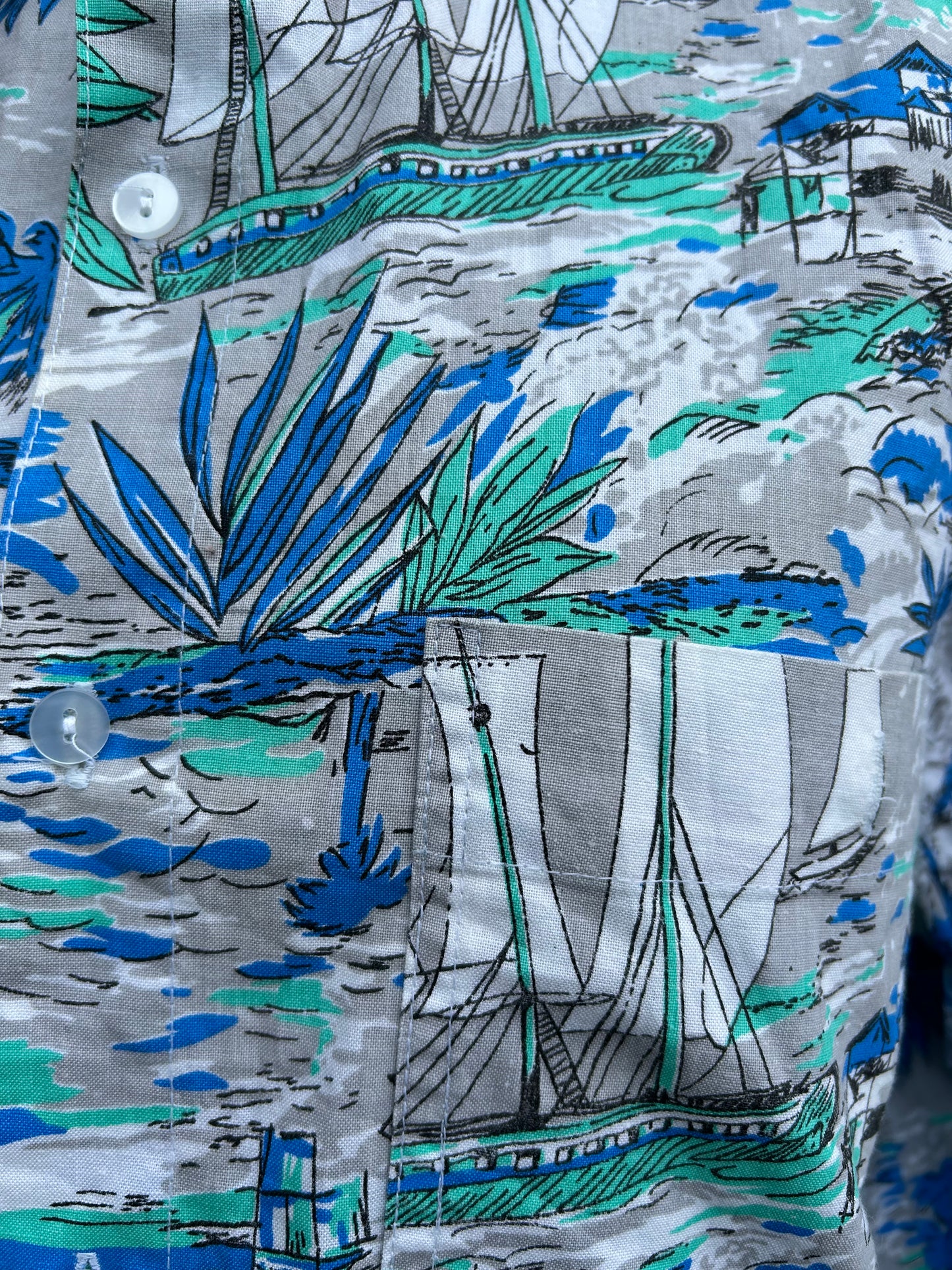 90s island&boat shirt M/L