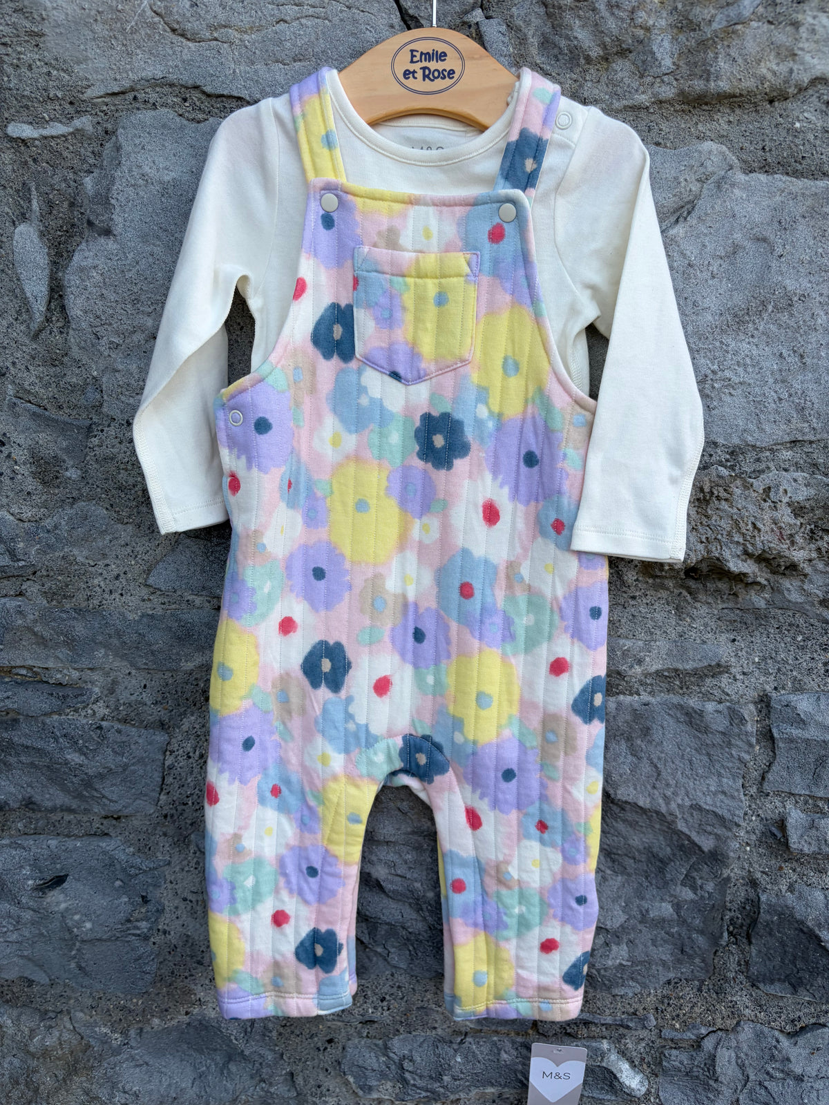 Colourful flowers dungarees& vest  9-12m (74-80cm)