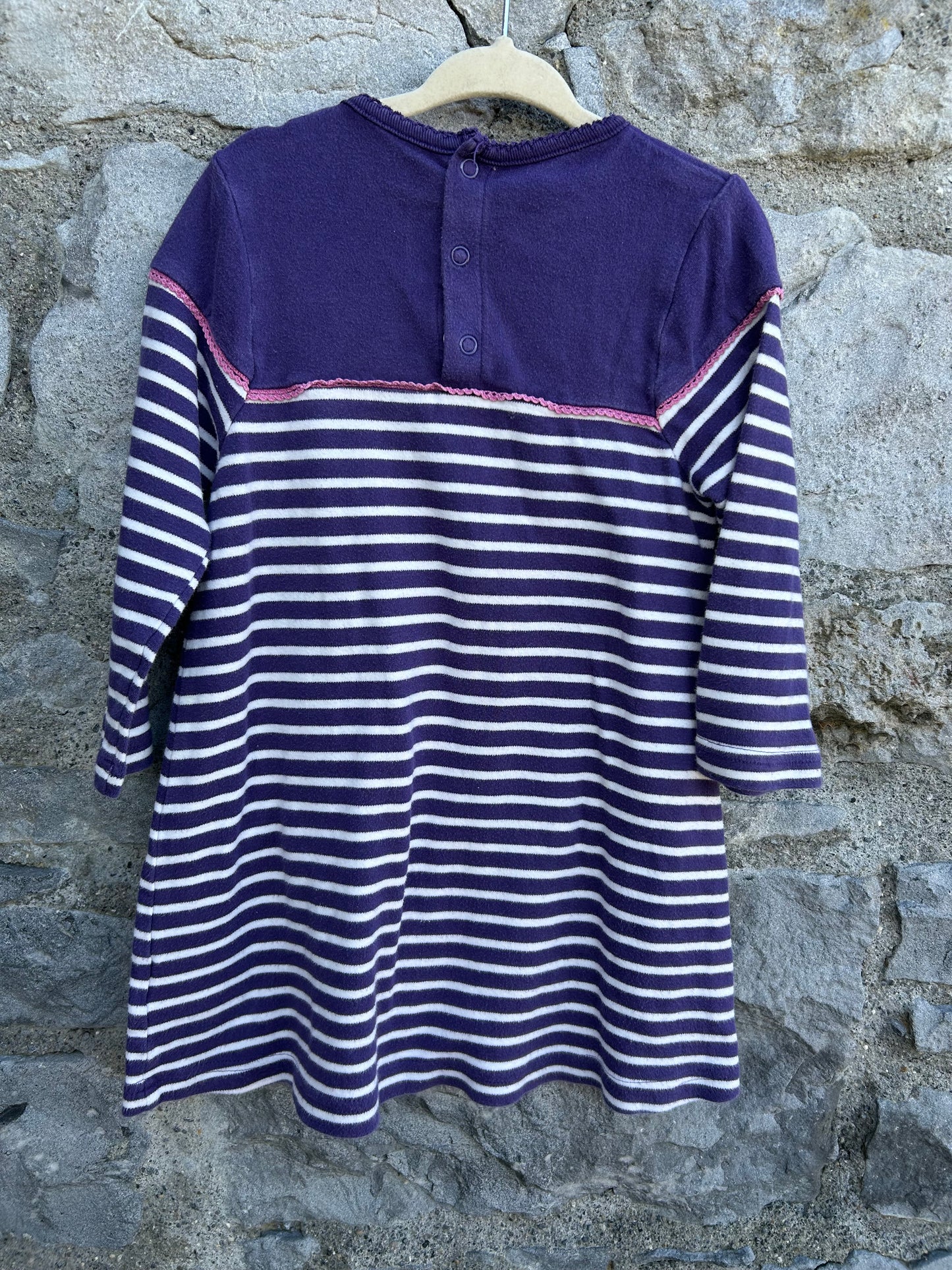 Woodland animals purple stripy dress 3-4y (98-104cm)