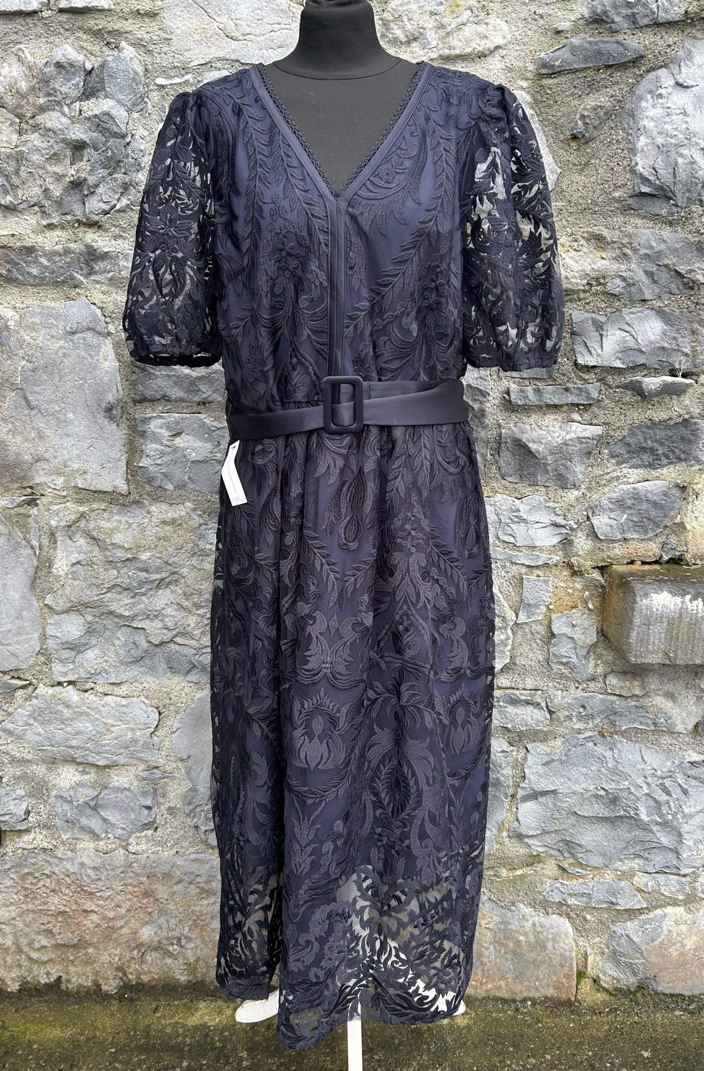 Navy lace embroidered puff sleeve dress uk 18
