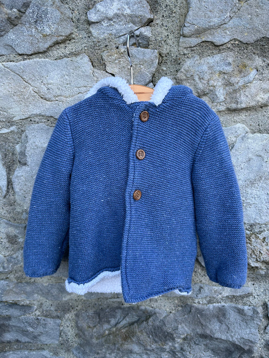 Blue fleece lined hooded cardigan  12m (80cm)