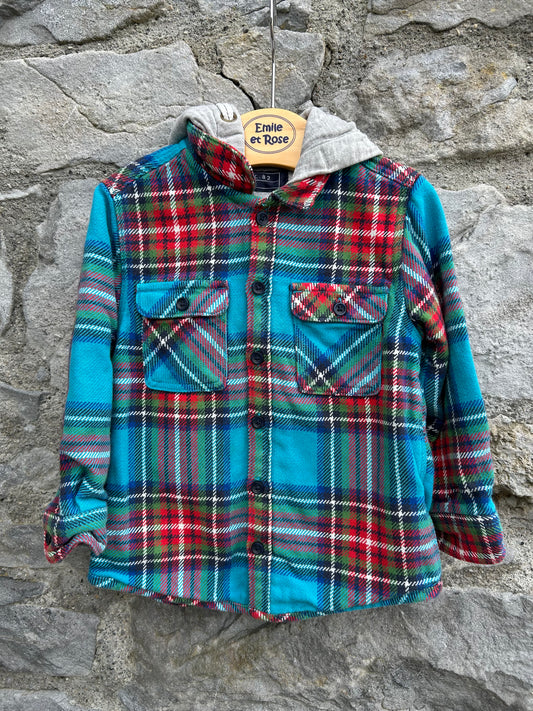 Red&blue flannel hooded shirt 18-24m (86-92cm)