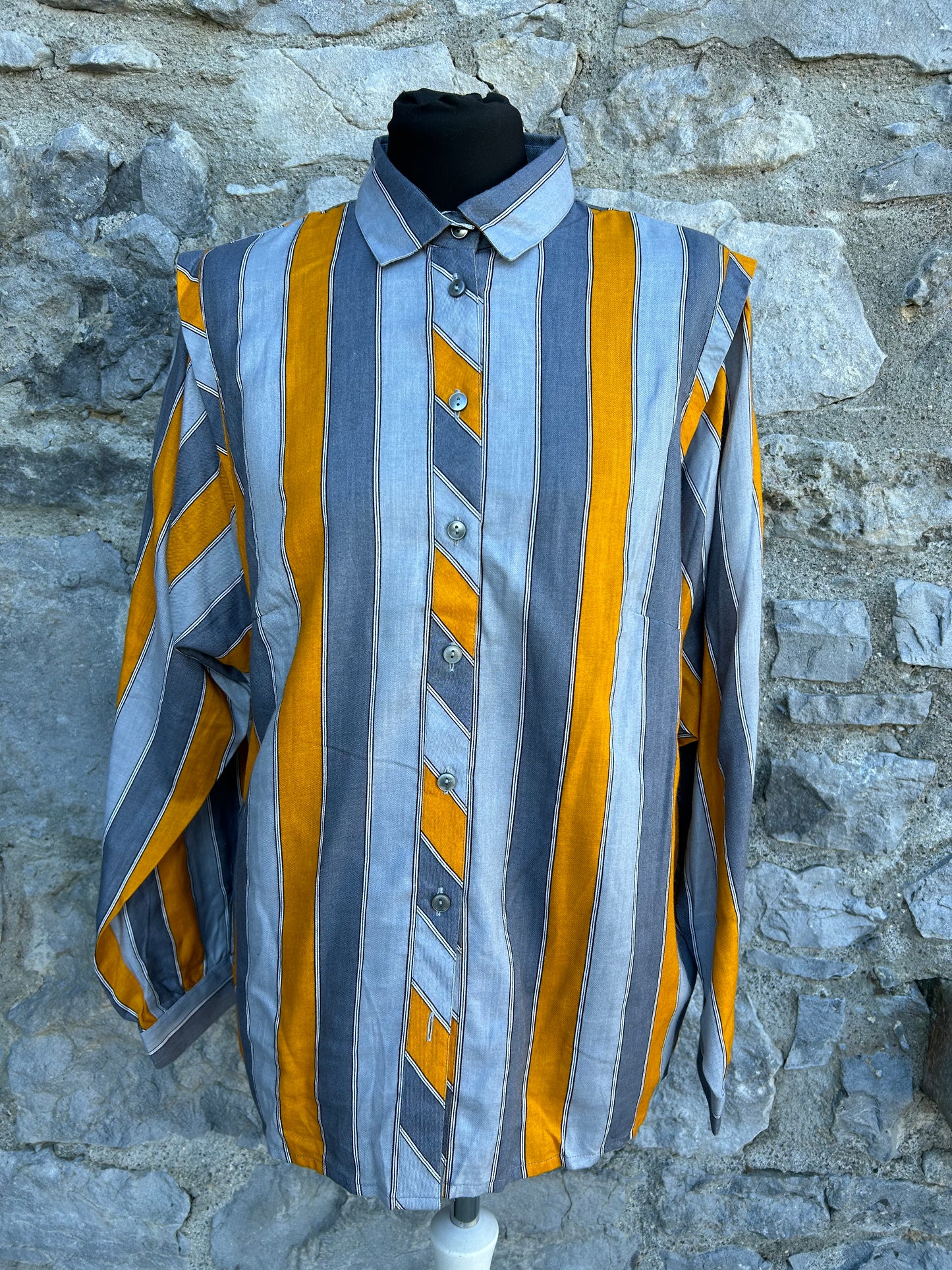 80s silver&orange stripes blouse uk 14-16