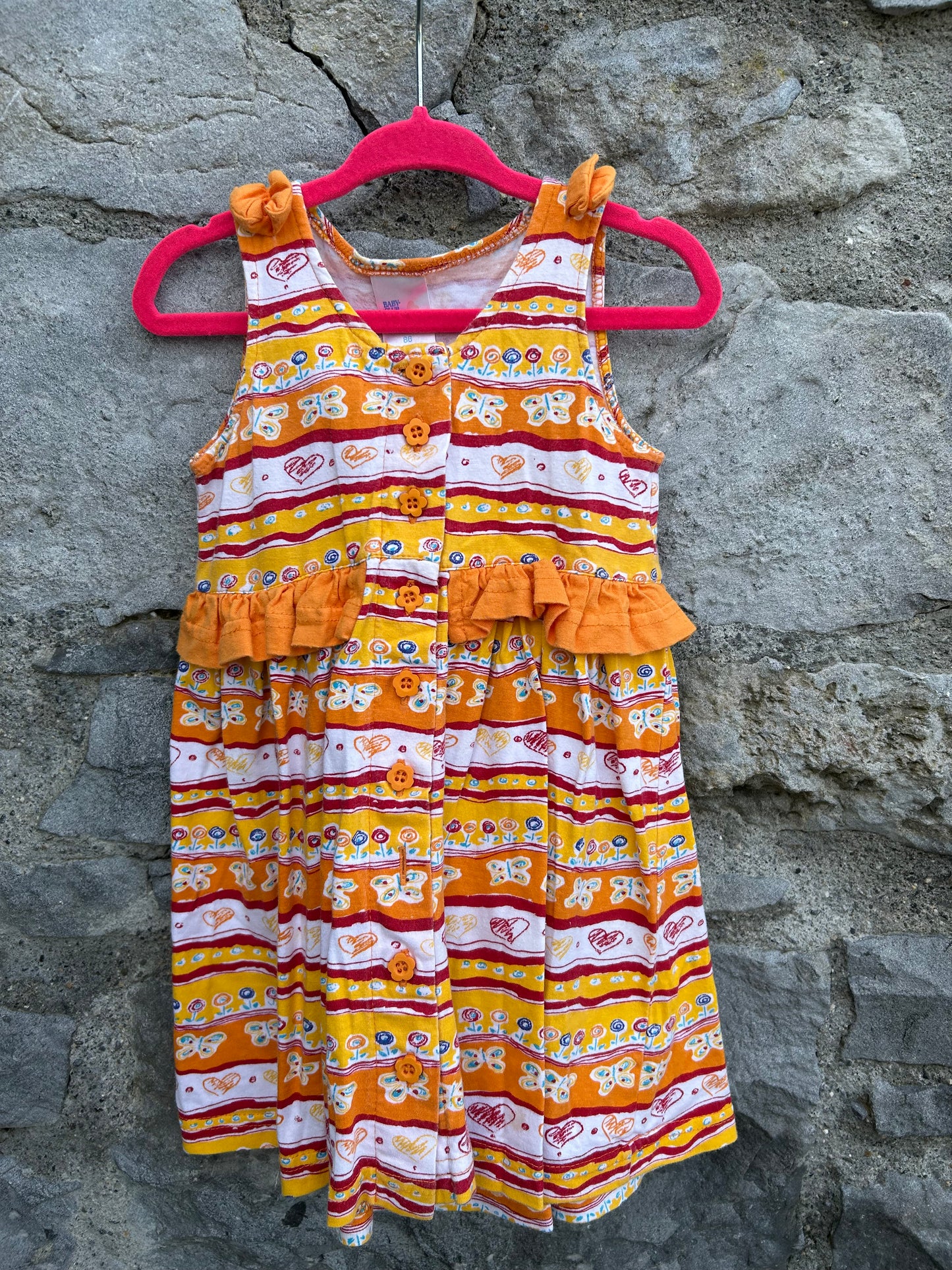 90s orange stripy dress  12-18m (80-86cm)