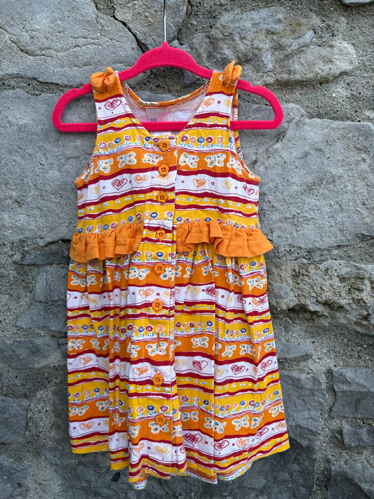 90s orange stripy dress  12-18m (80-86cm)