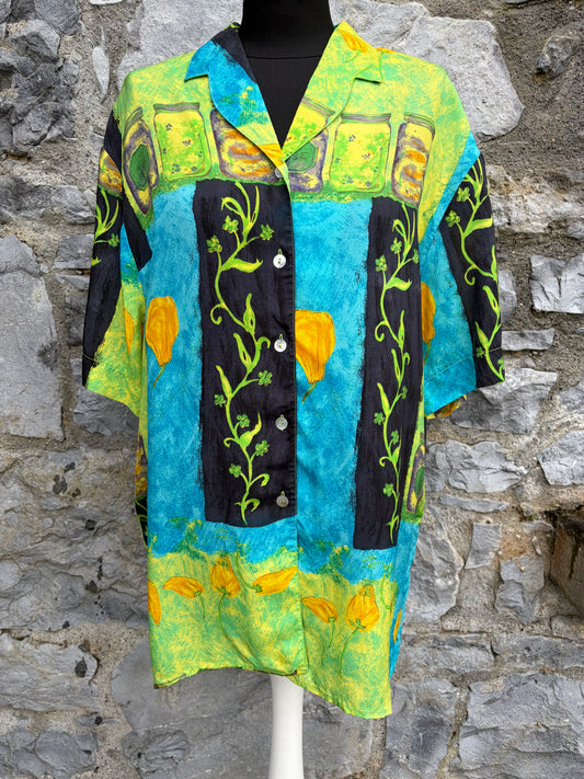 90s Blue&green patchwork shirt Medium
