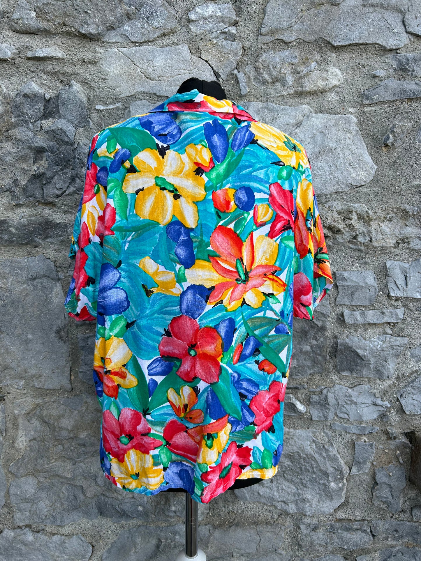 80s colourful flowers shirt uk 12-14