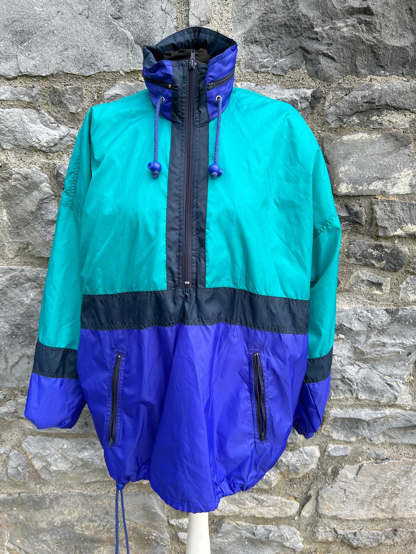 90s teal&blue half zip jacket S/M