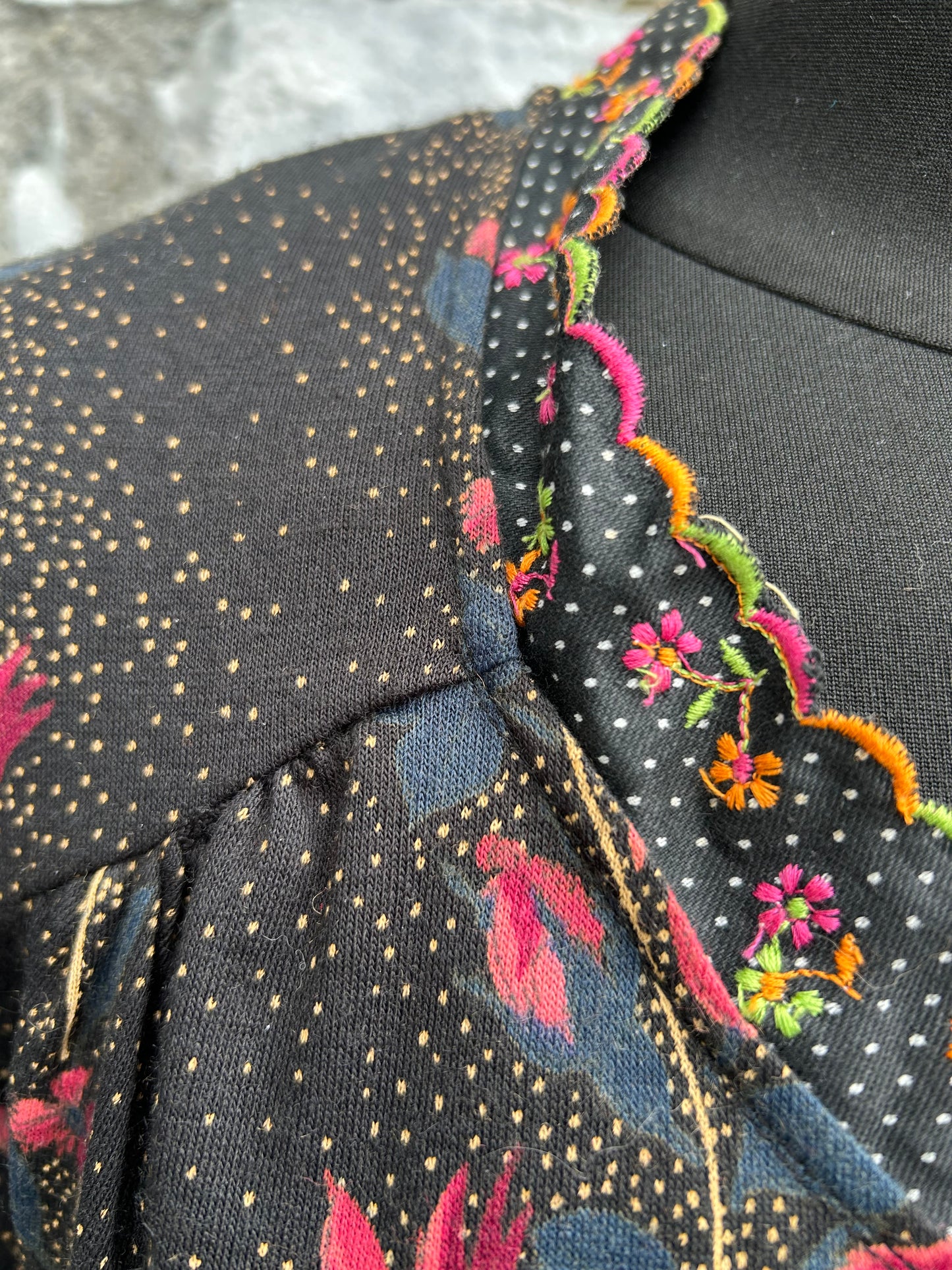 70s Flowers&dots black maxi dress uk 12