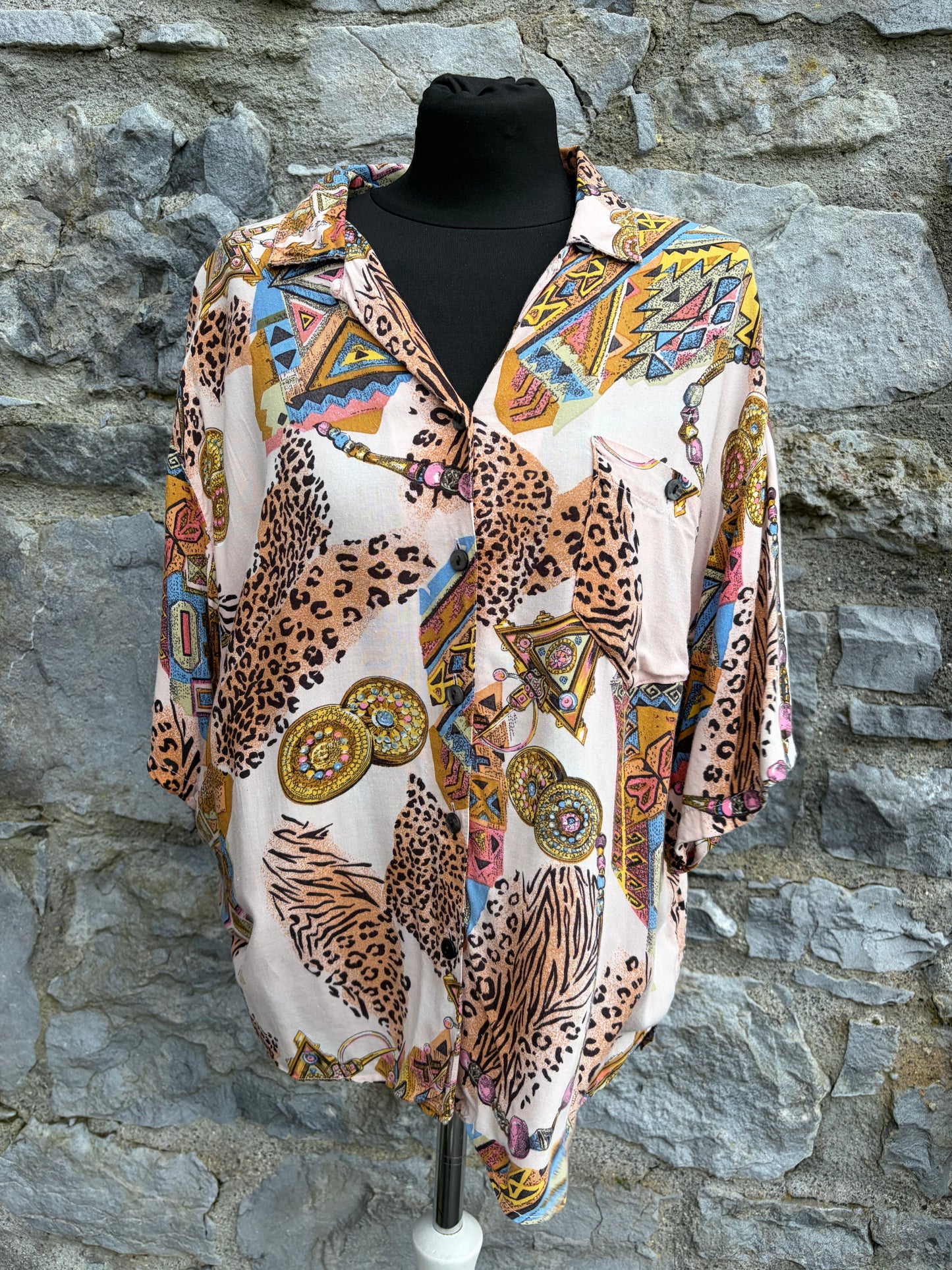 80s geometric jewelry blouse uk 12-14